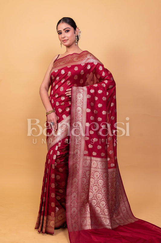 Mahroon Banarasi katan silk handloom saree