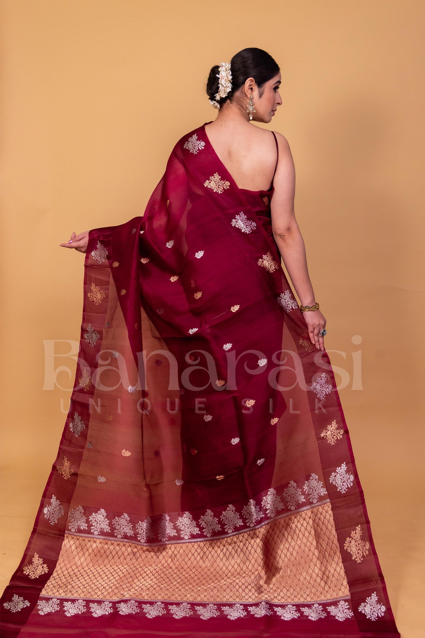 Maroon Pure Kora Handloom Banarasi Saree