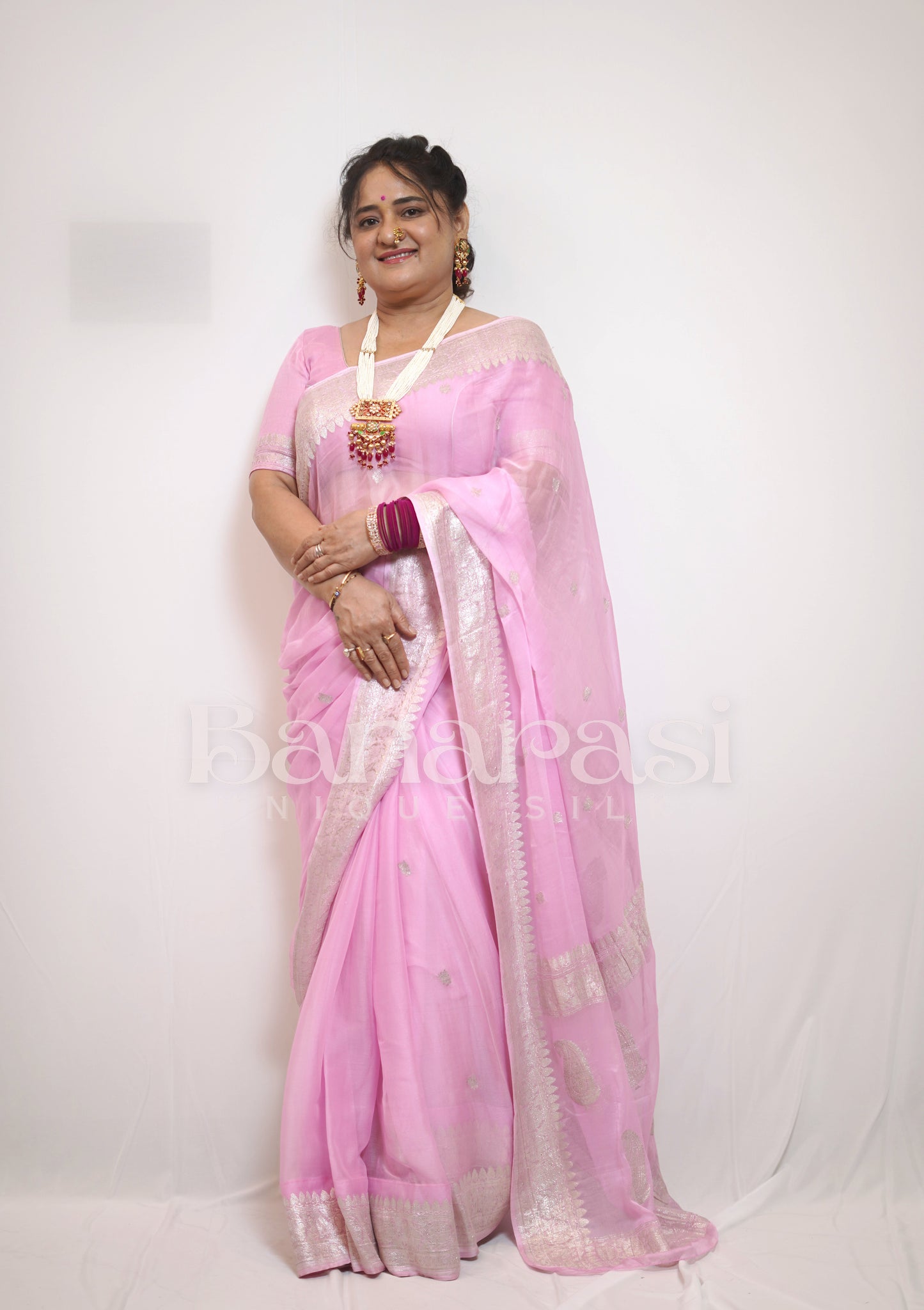 Pink Pure Georgette Banarasi Saree