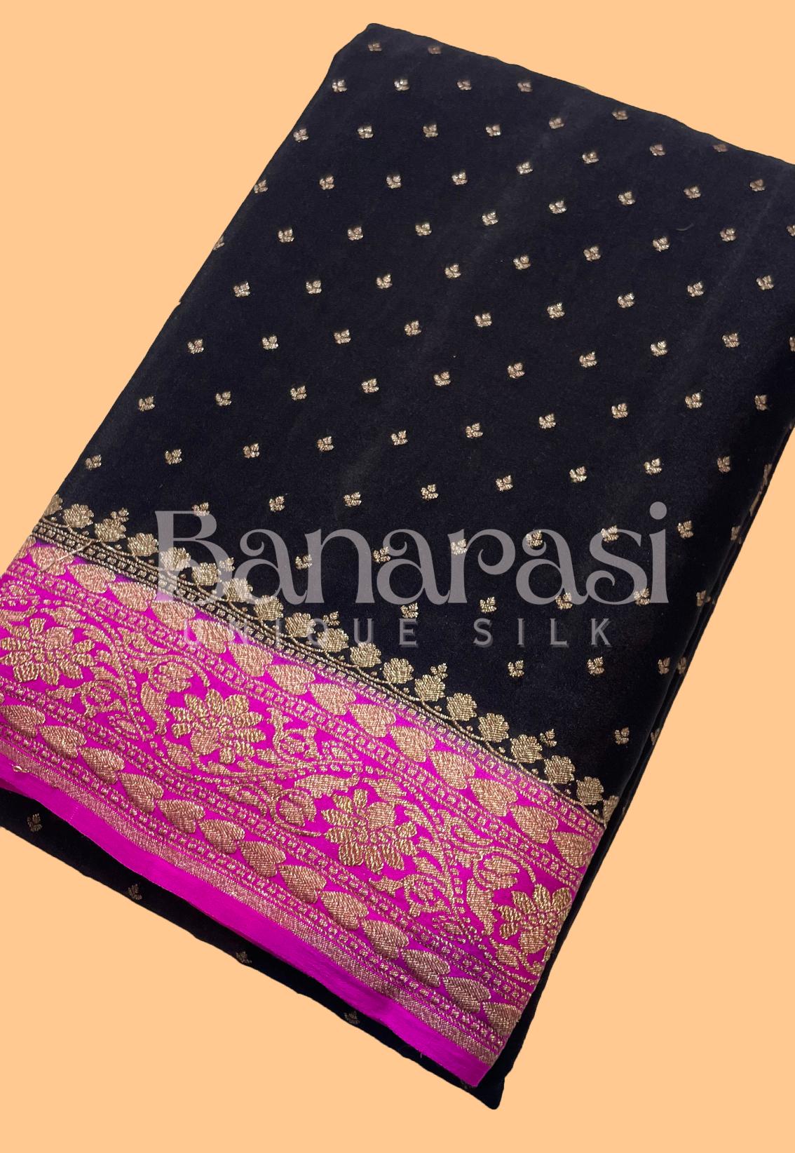 Black With Pink creap Banarasi Saree