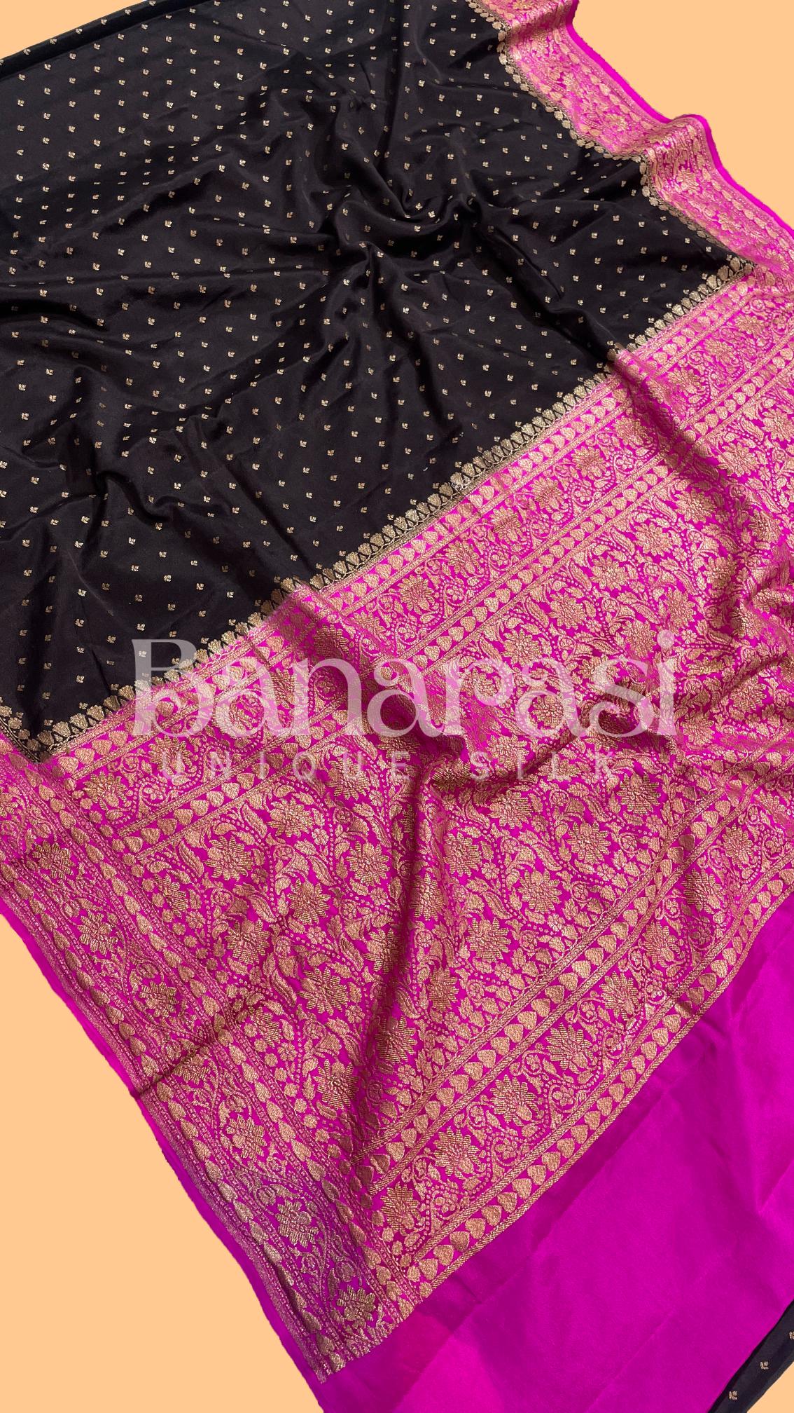 Black With Pink creap Banarasi Saree