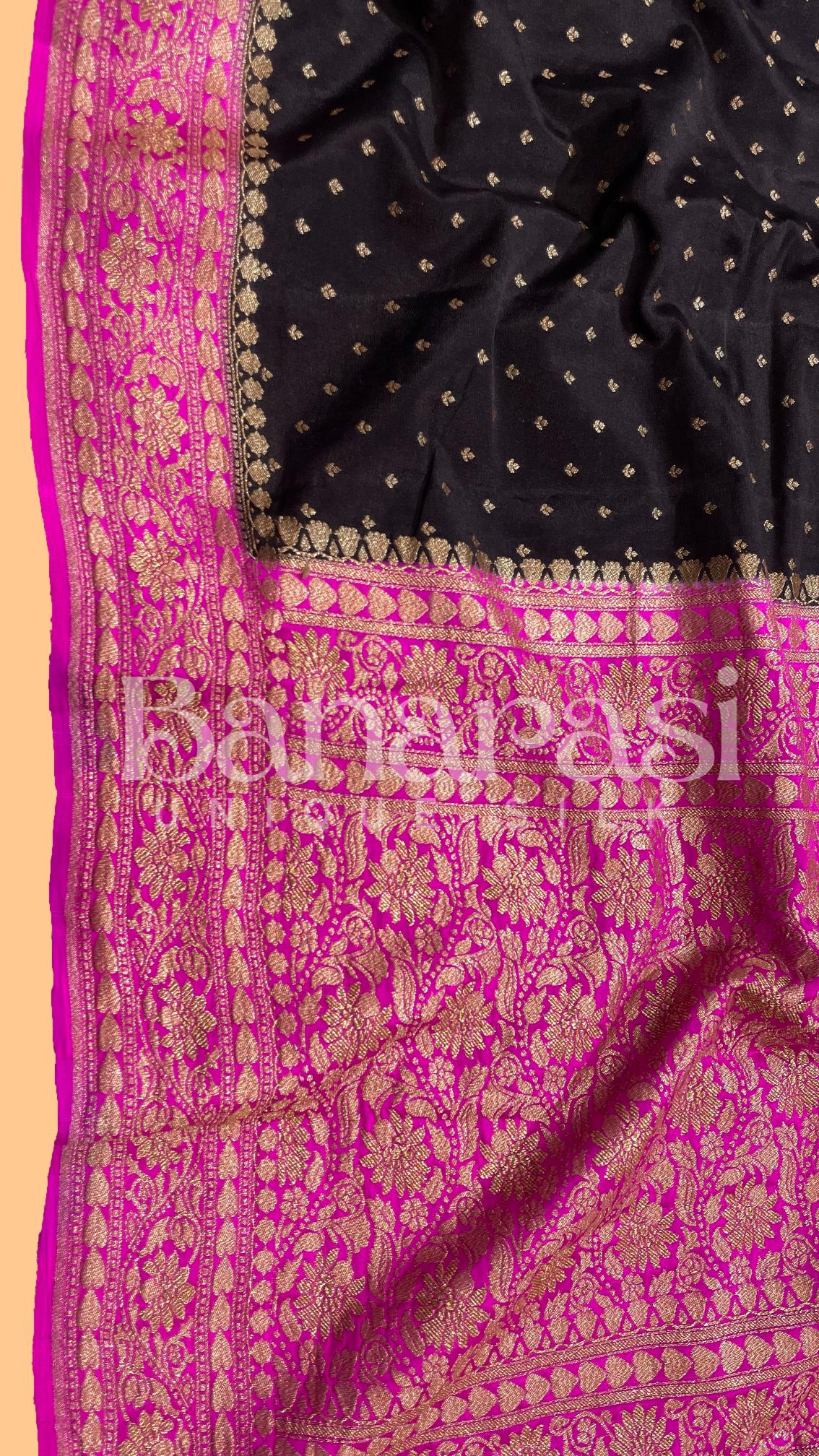 Black With Pink creap Banarasi Saree