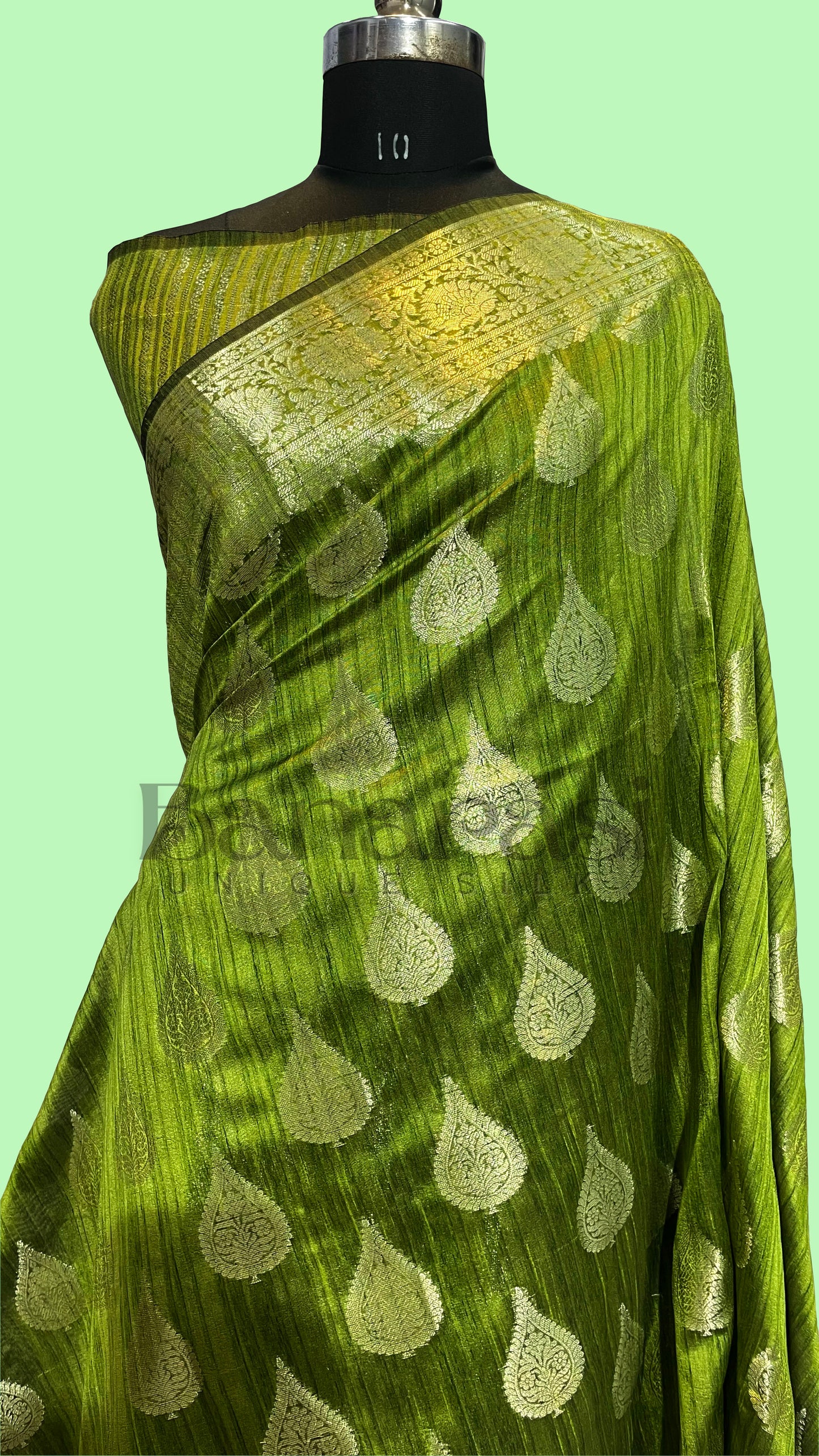 Green Tusser silk Banarasi Saree