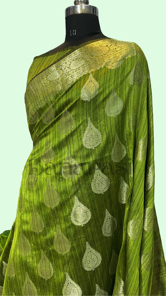 Green Tusser silk Banarasi Saree