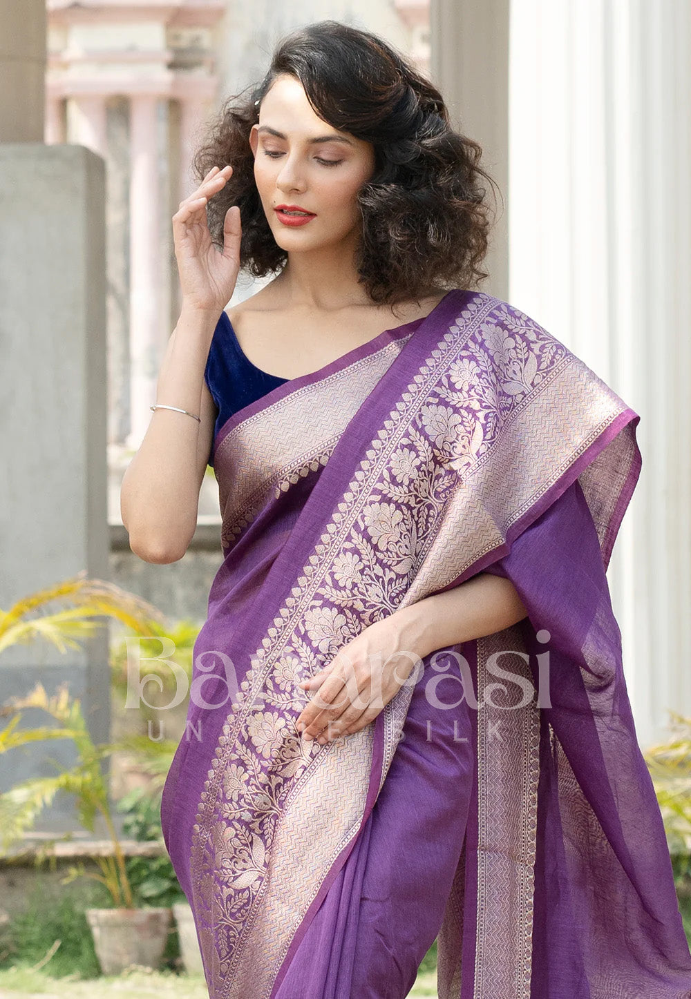 Light Purple Pure linen Banarasi Saree