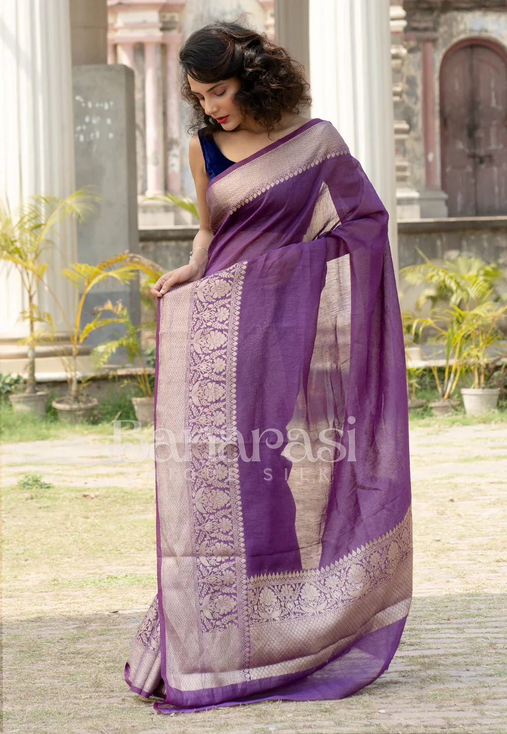 Light Purple Pure linen Banarasi Saree