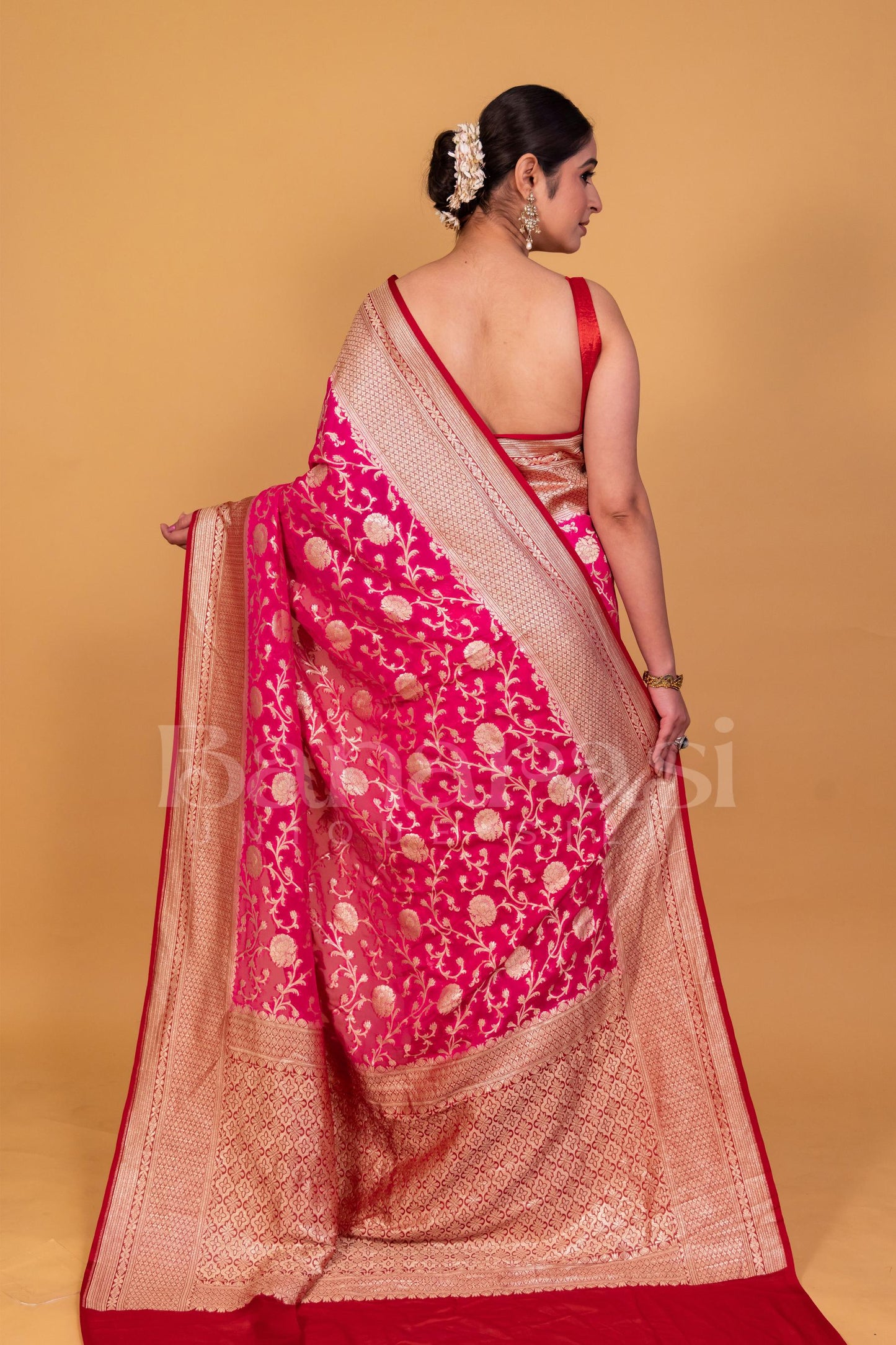 Pink With Mahroon Khaddi Georgette Handloom Banarasi Saree