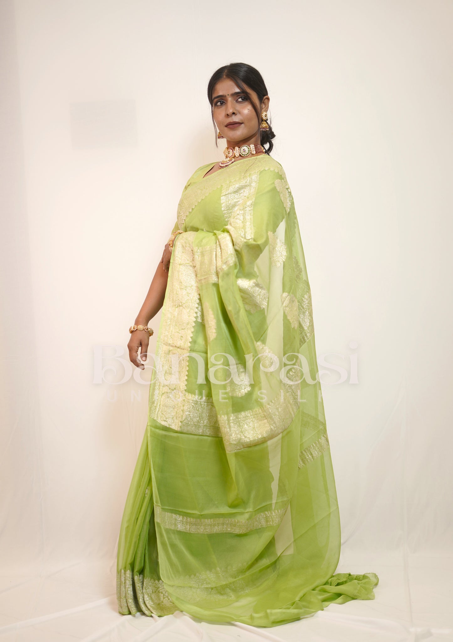 Light Green Pure Georgette Banarasi Saree