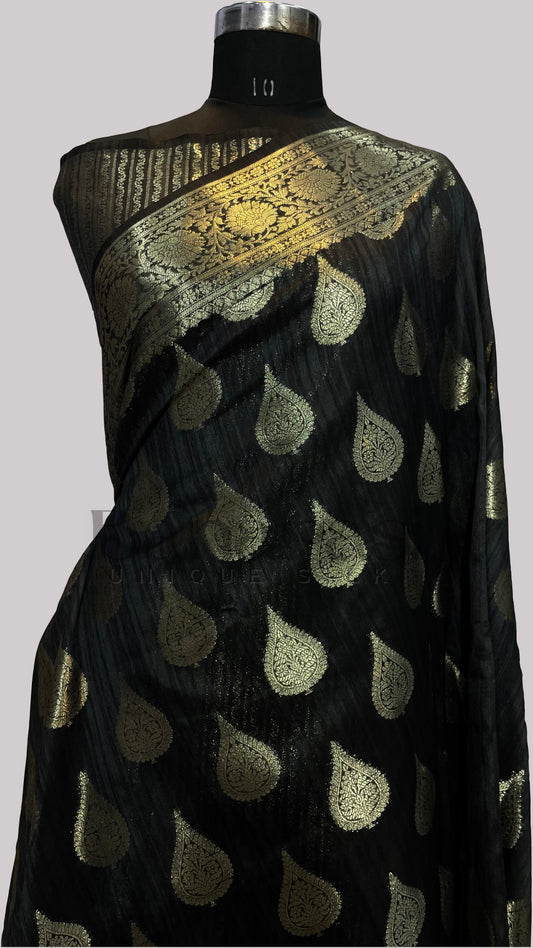 Black Tusser silk Banarasi Saree