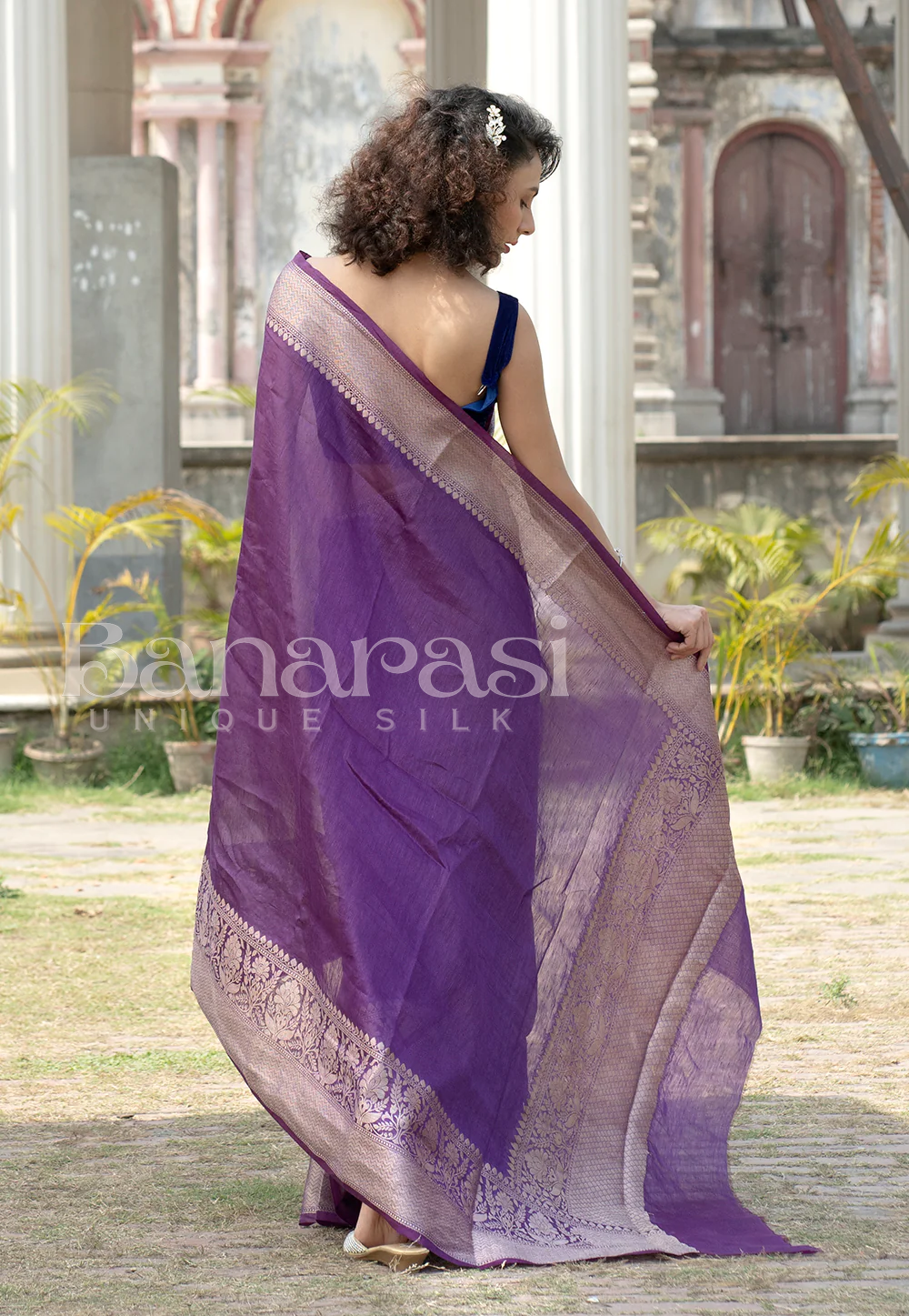 Light Purple Pure linen Banarasi Saree