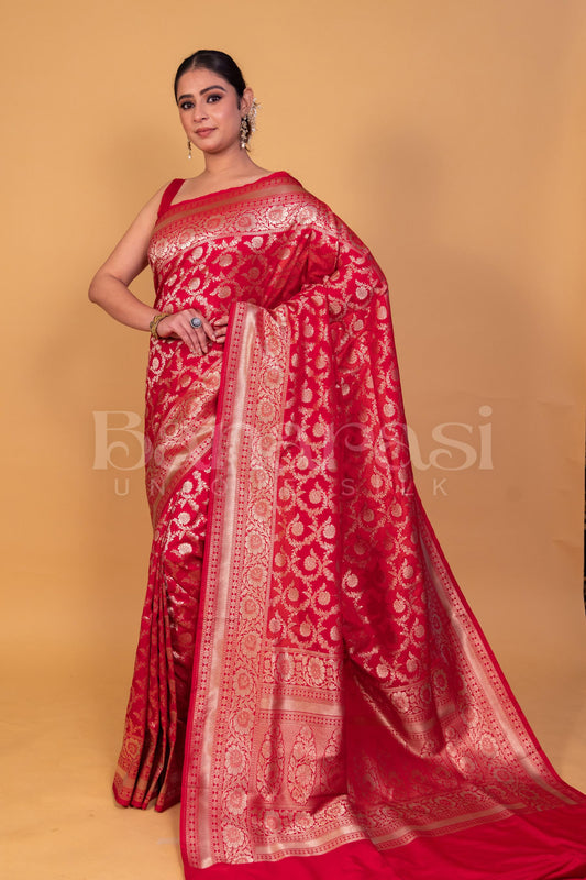 Red Banarasi katan silk handloom saree