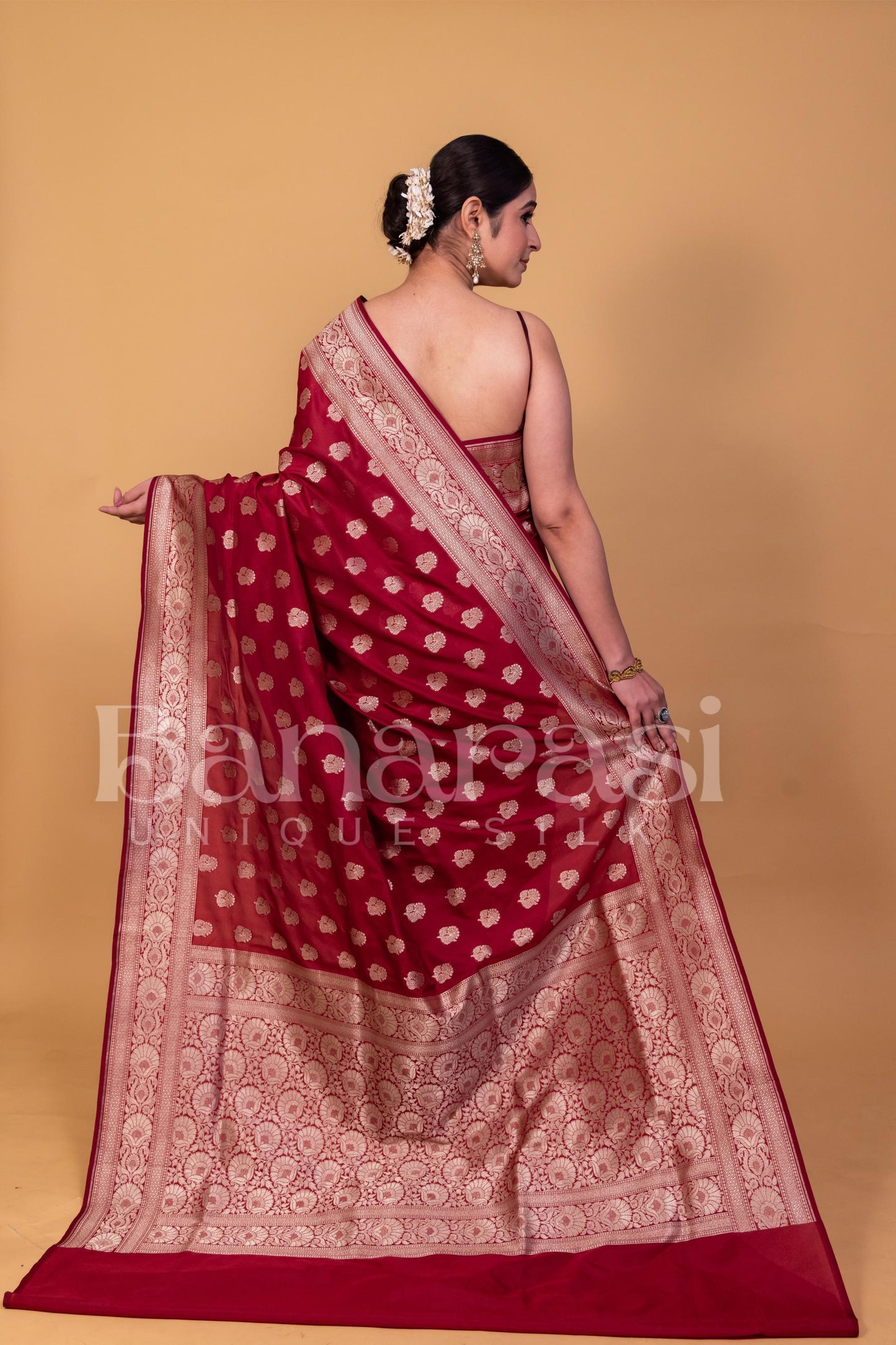 Mahroon Banarasi katan silk handloom saree