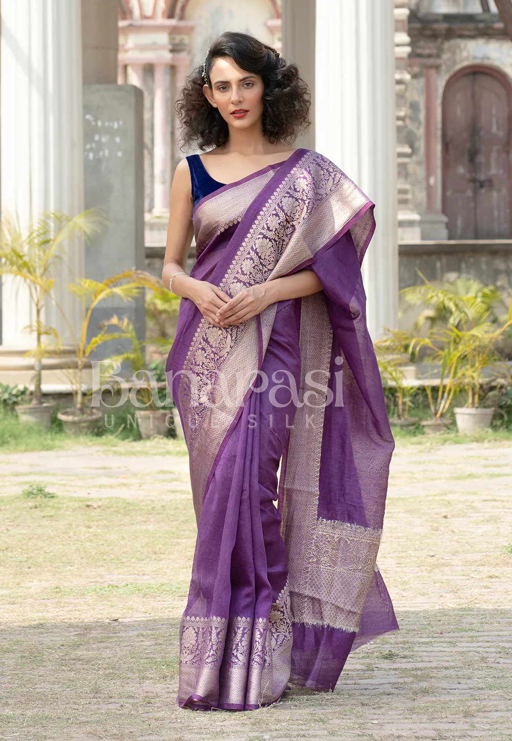 Light Purple Pure linen Banarasi Saree