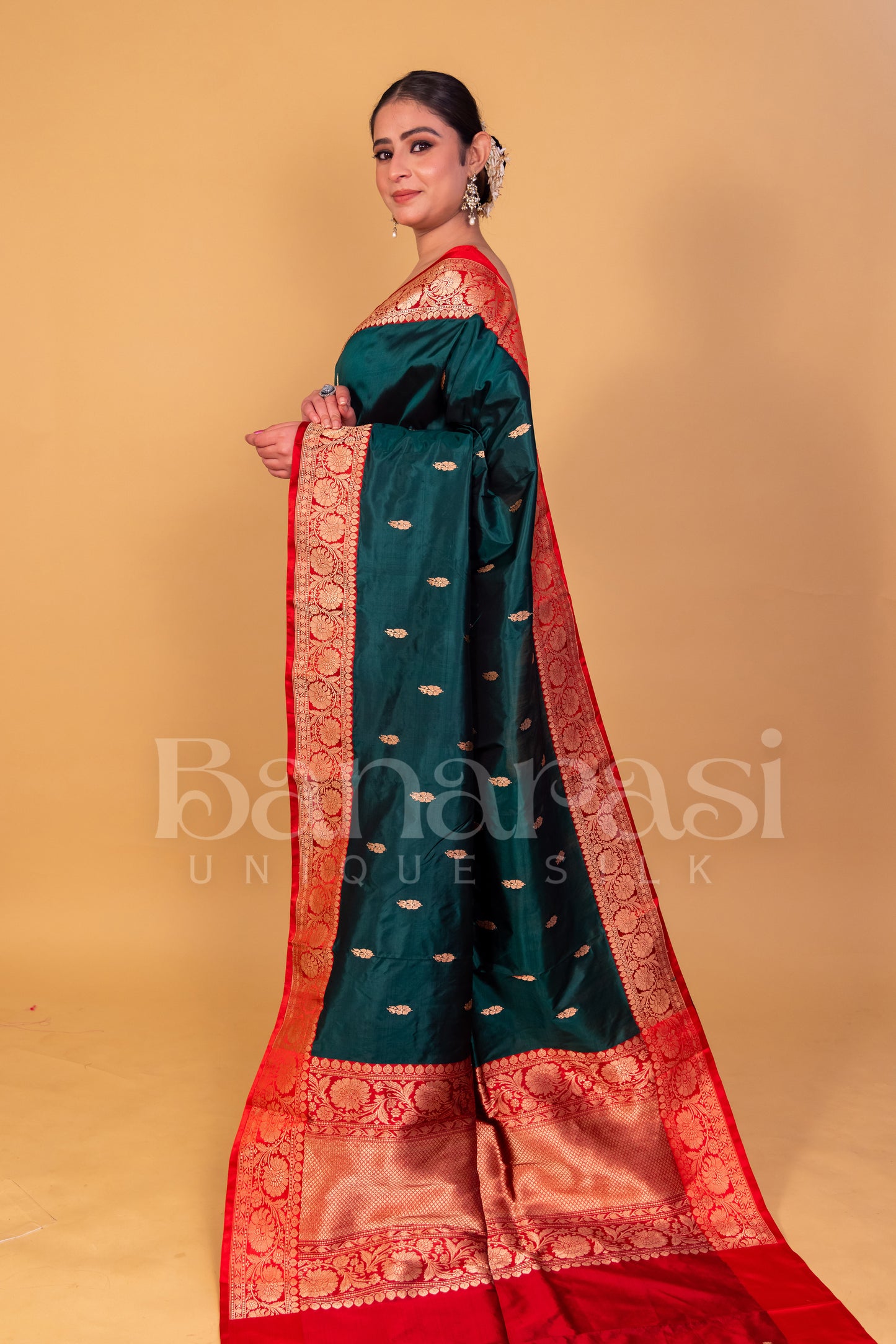 Green With Red Pure Katan Silk Banarasi Handloom Saree