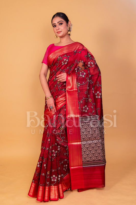 Mahroon With Red cottan silk banarasi saree all over weaving with meenakari