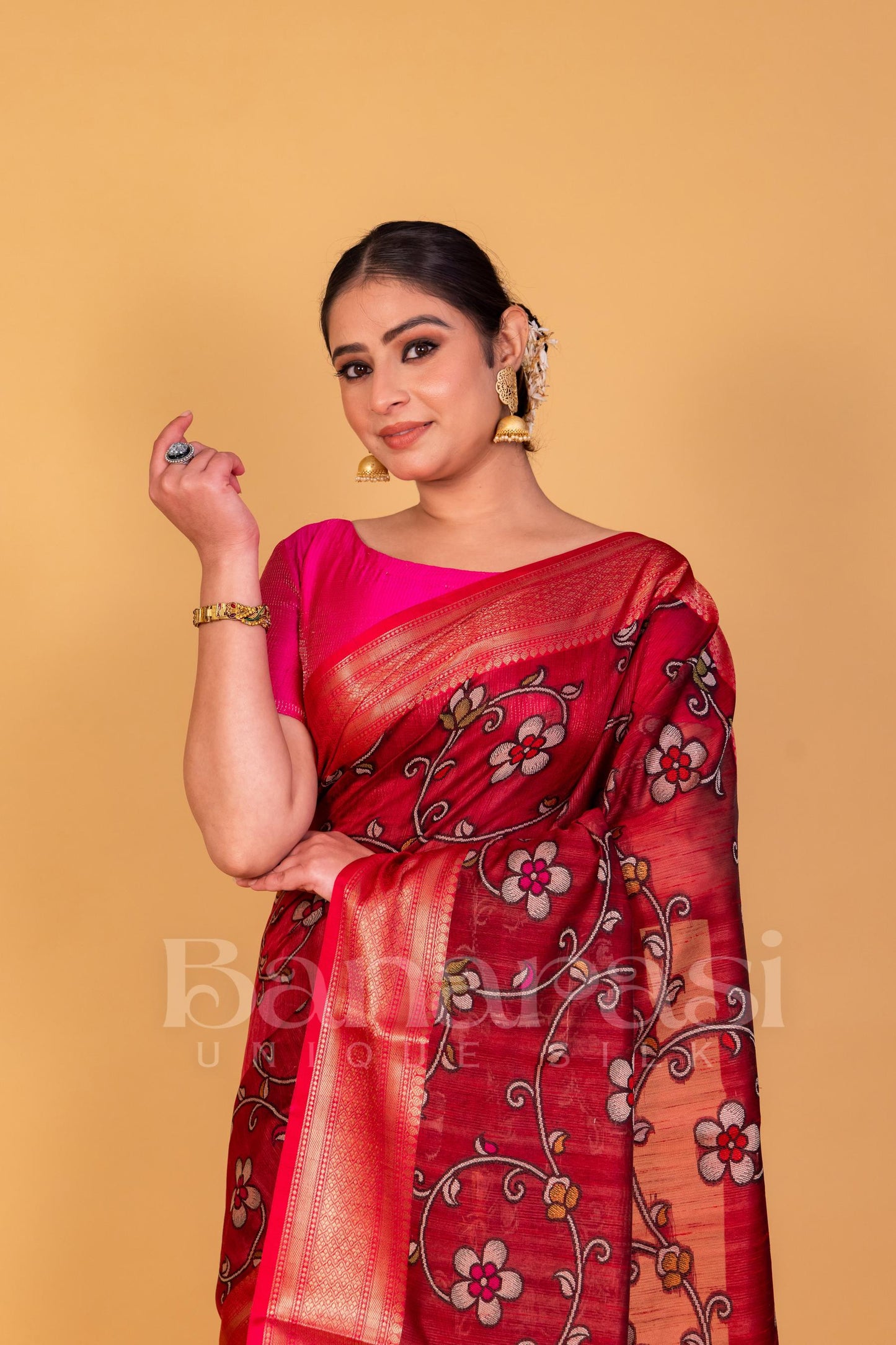 Mahroon With Red cottan silk banarasi saree all over weaving with meenakari