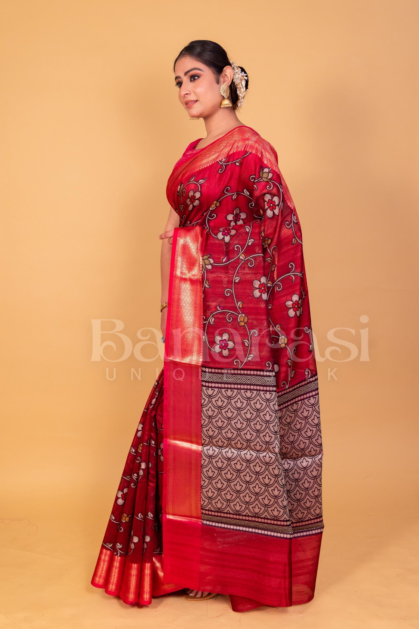 Mahroon With Red cottan silk banarasi saree all over weaving with meenakari