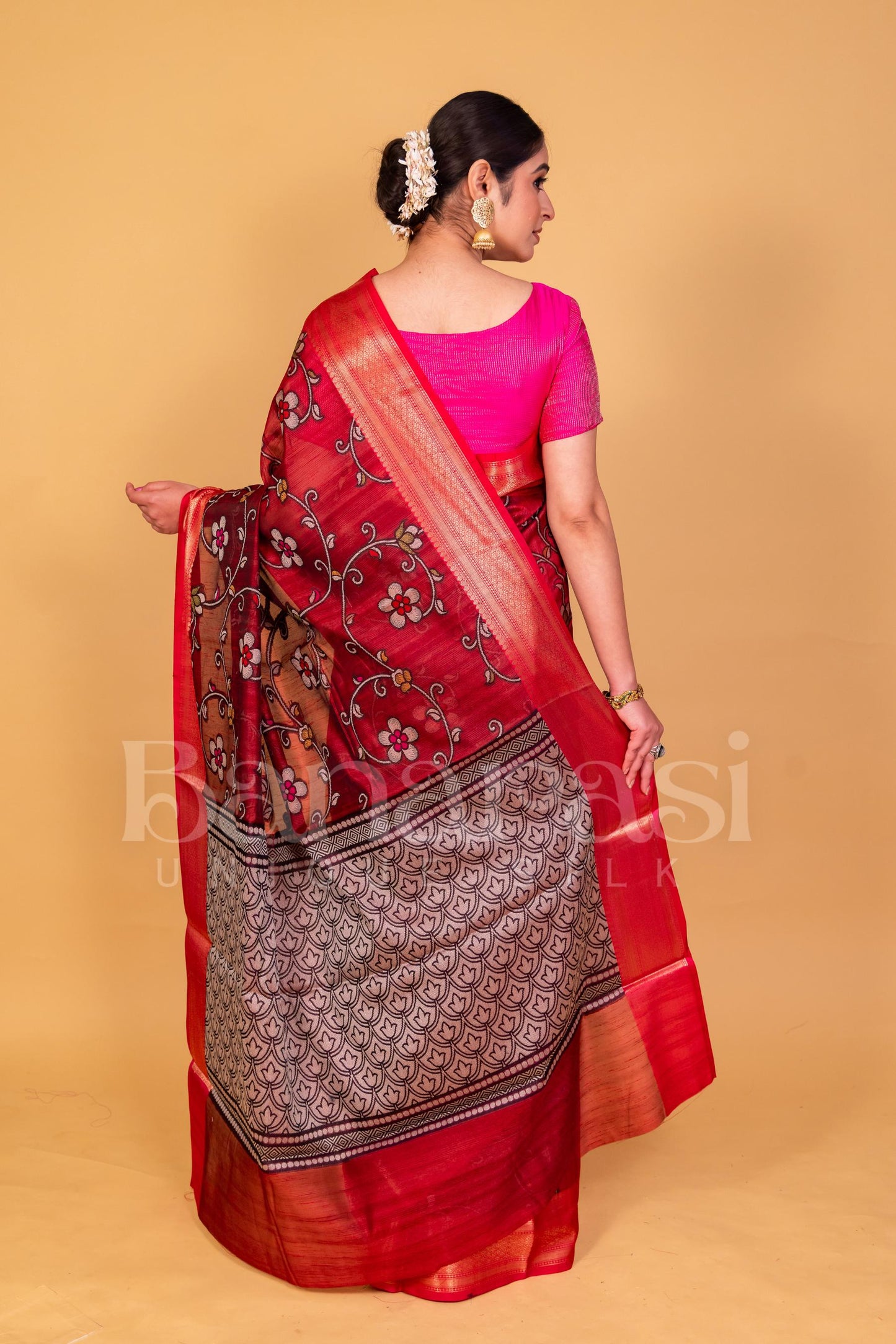 Mahroon With Red cottan silk banarasi saree all over weaving with meenakari