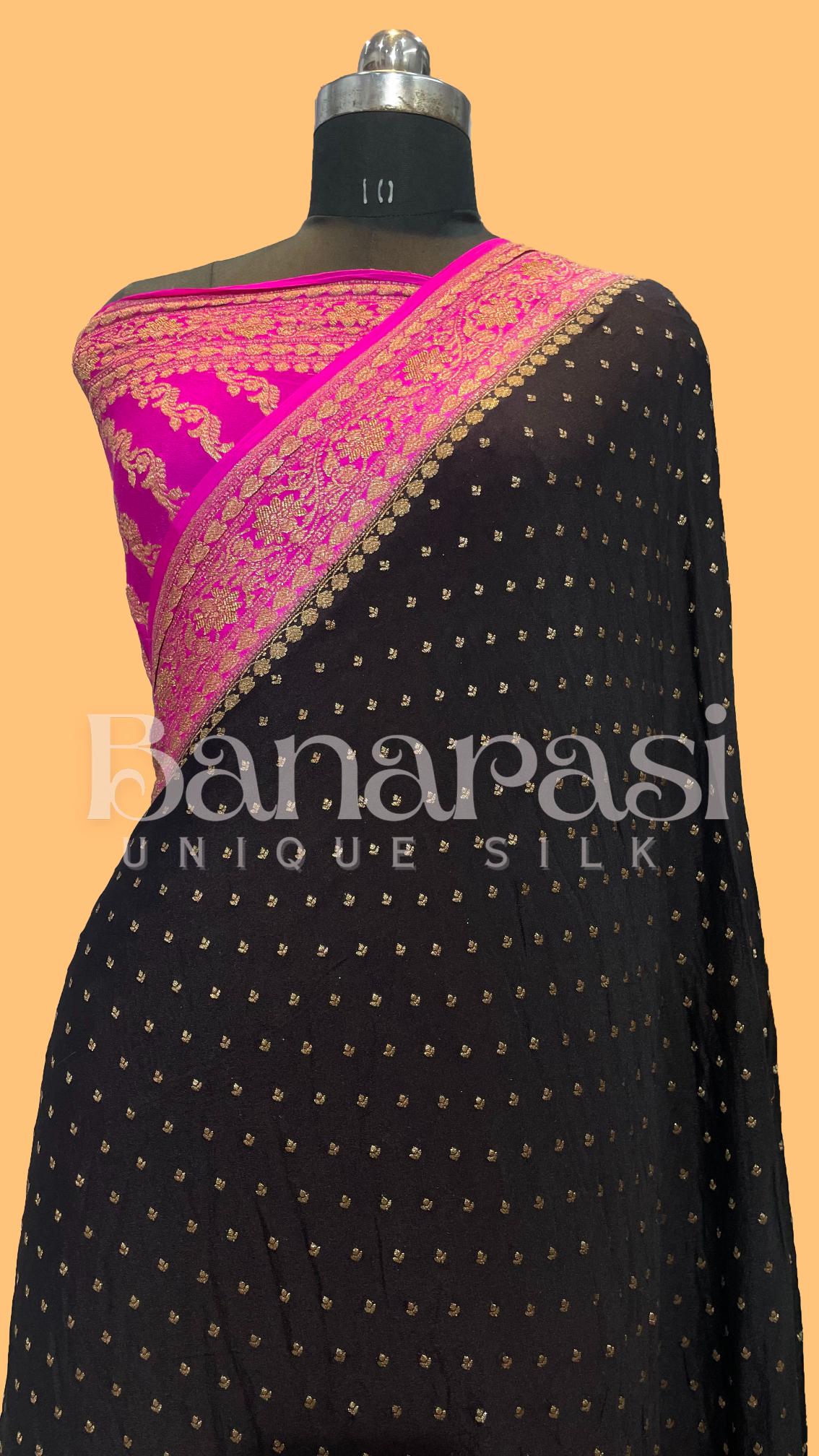 Black With Pink creap Banarasi Saree