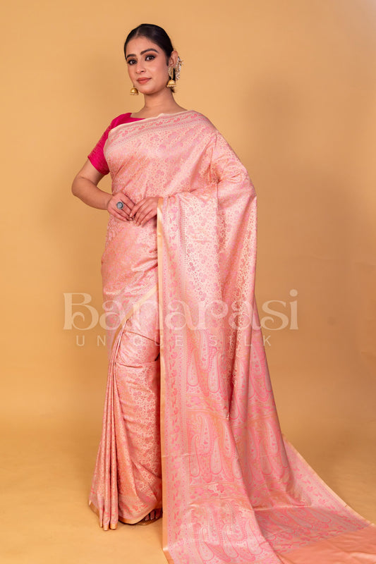 Light Peach Pink Banarasi jamevar tanchui Saree