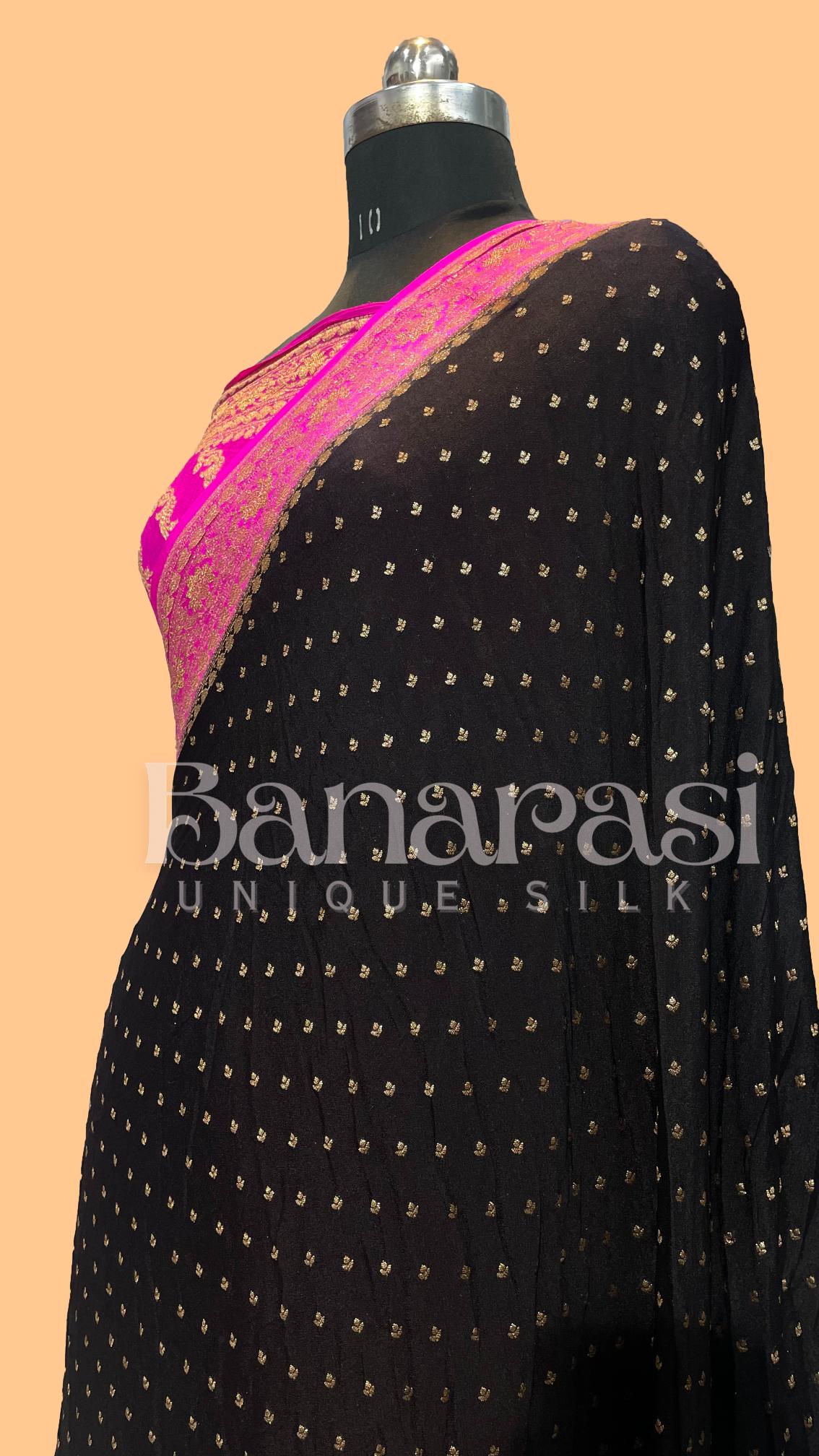 Black With Pink creap Banarasi Saree