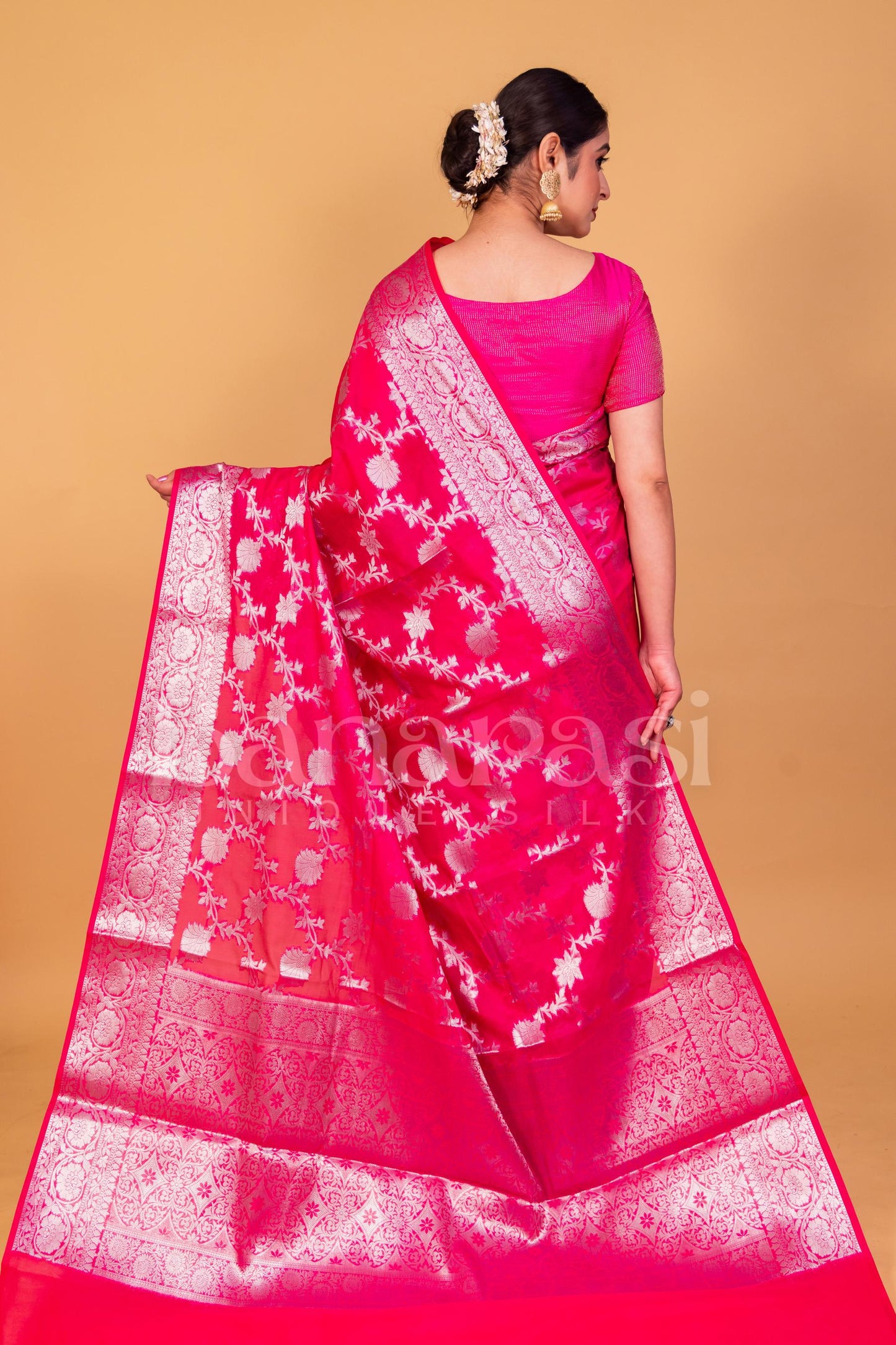 Pink Banarasi geprgette Saree All over jaal silver zari work