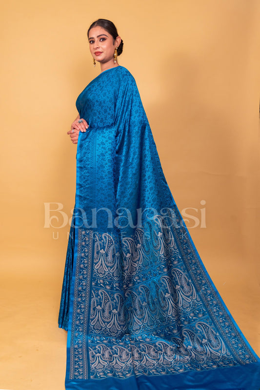 A Beautiful Ocean Blue Banarasi jamevar tanchui Saree