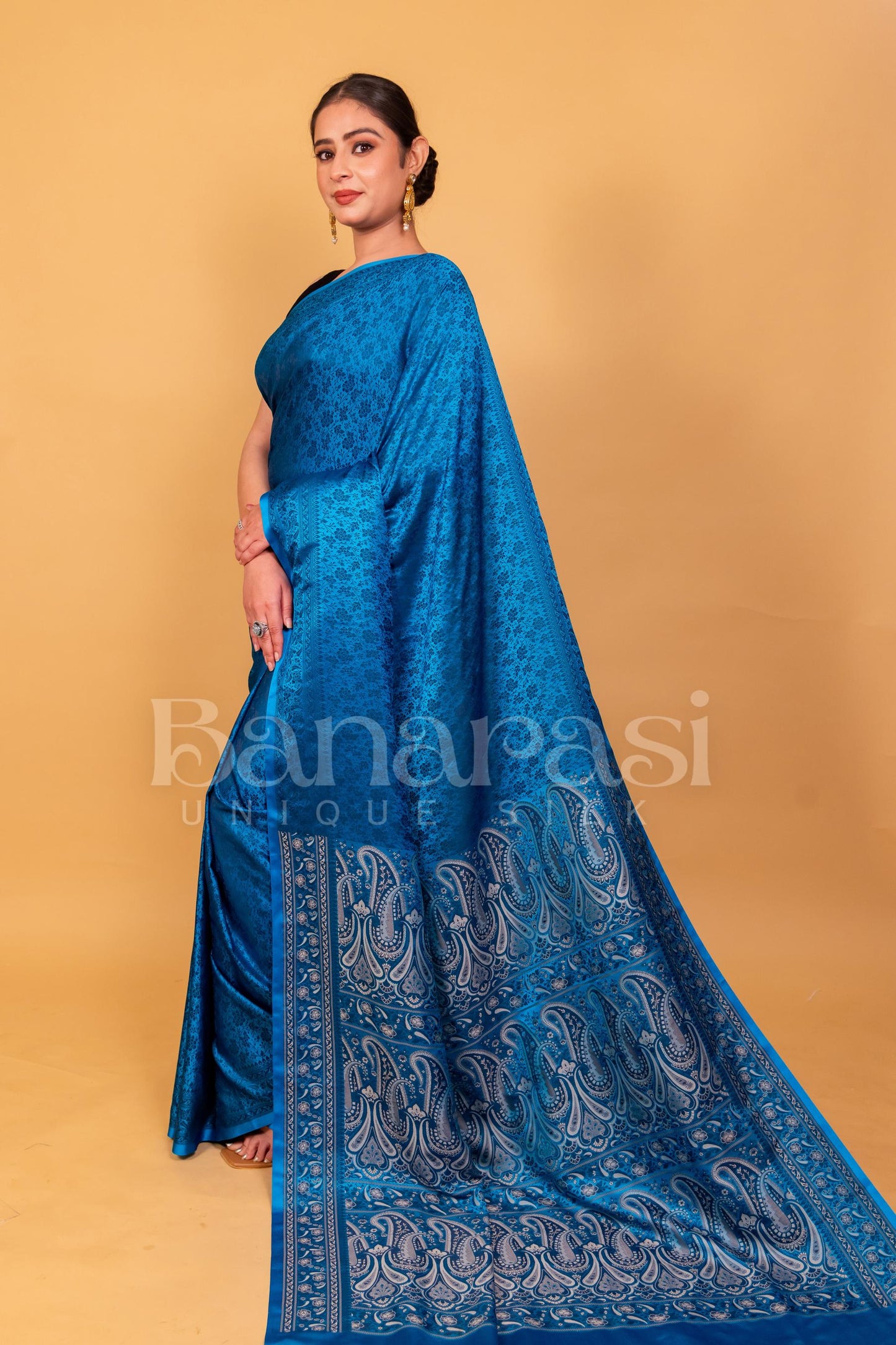 A Beautiful Ocean Blue Banarasi jamevar tanchui Saree