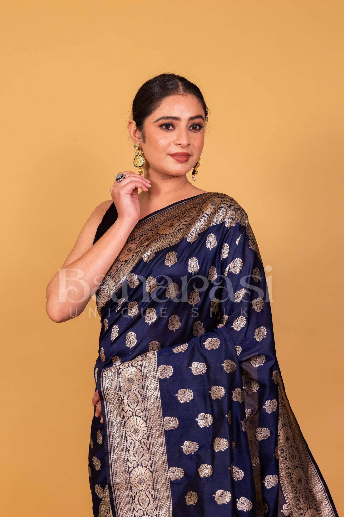 Dark Blue Banarasi katan silk handloom saree