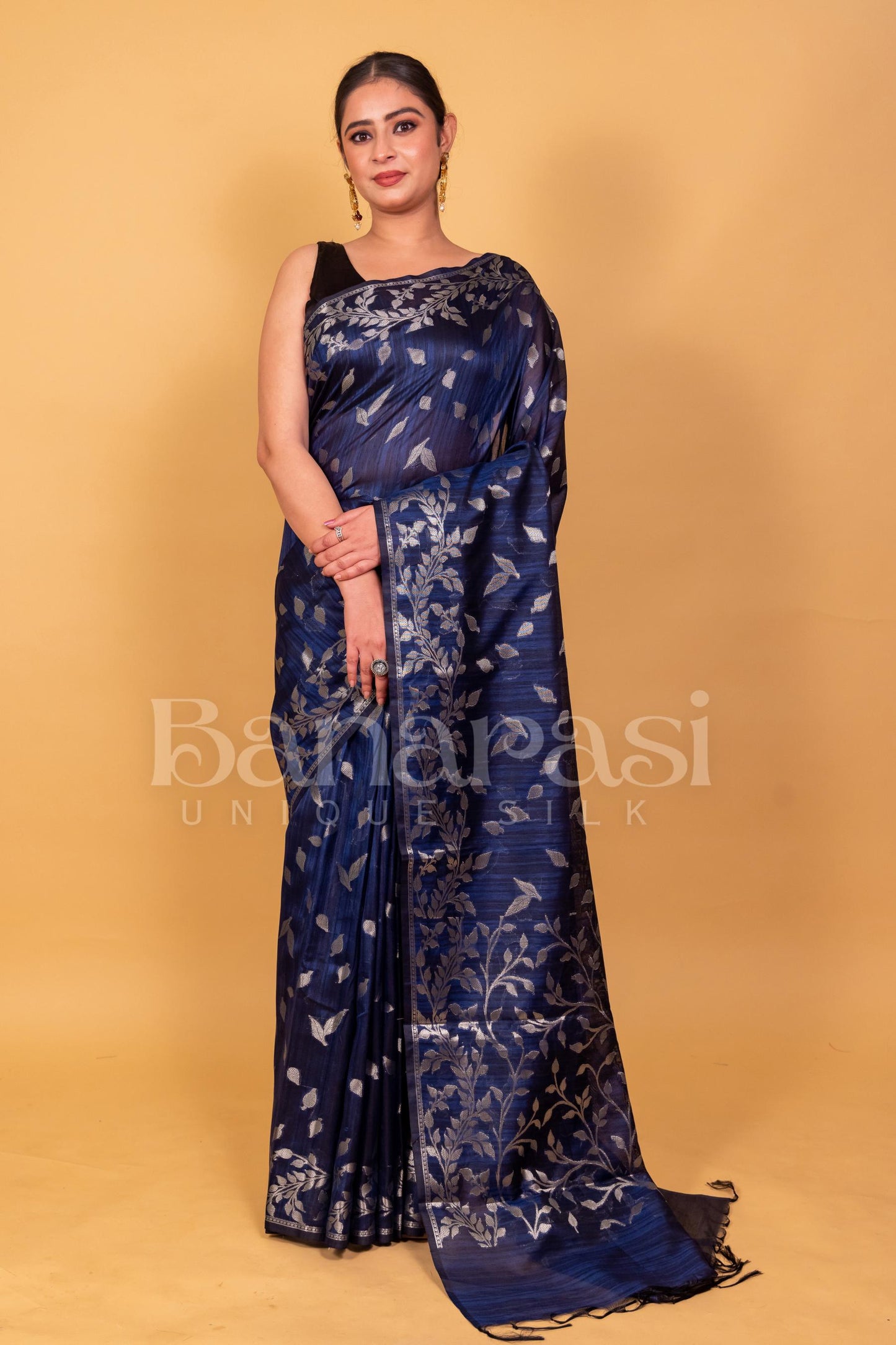 Blue Tusser silk Banarasi Saree