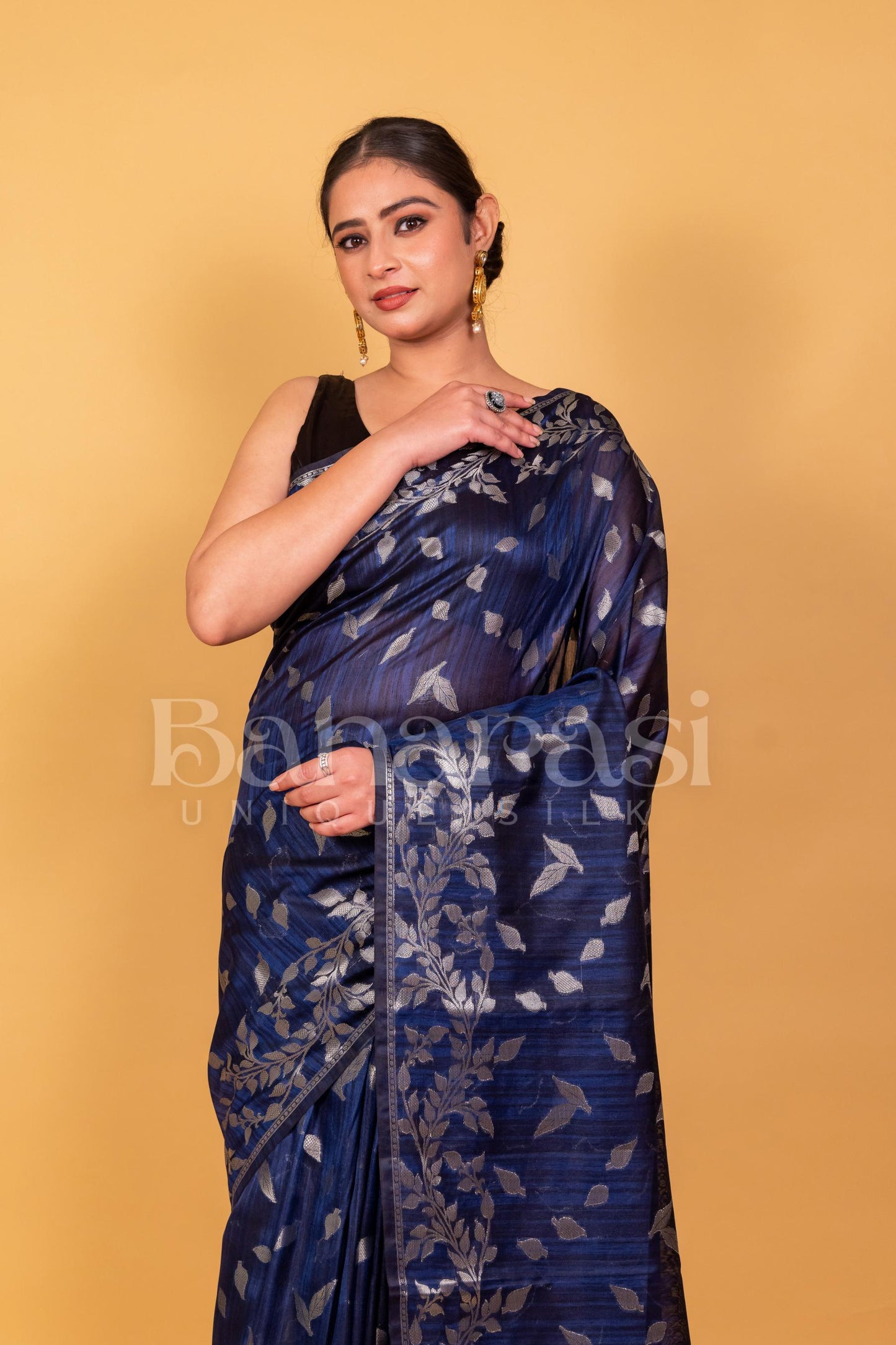 Blue Tusser silk Banarasi Saree