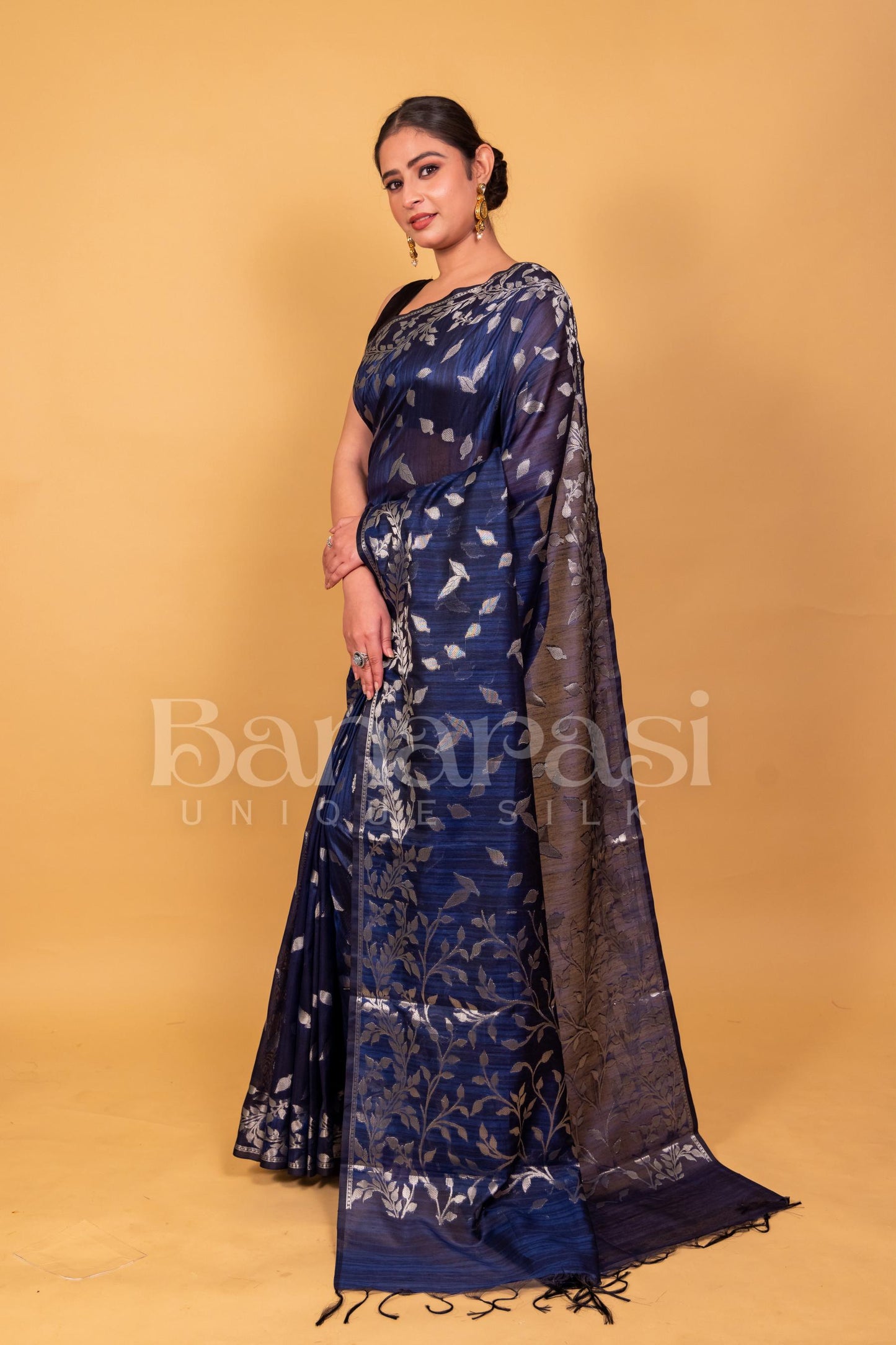 Blue Tusser silk Banarasi Saree