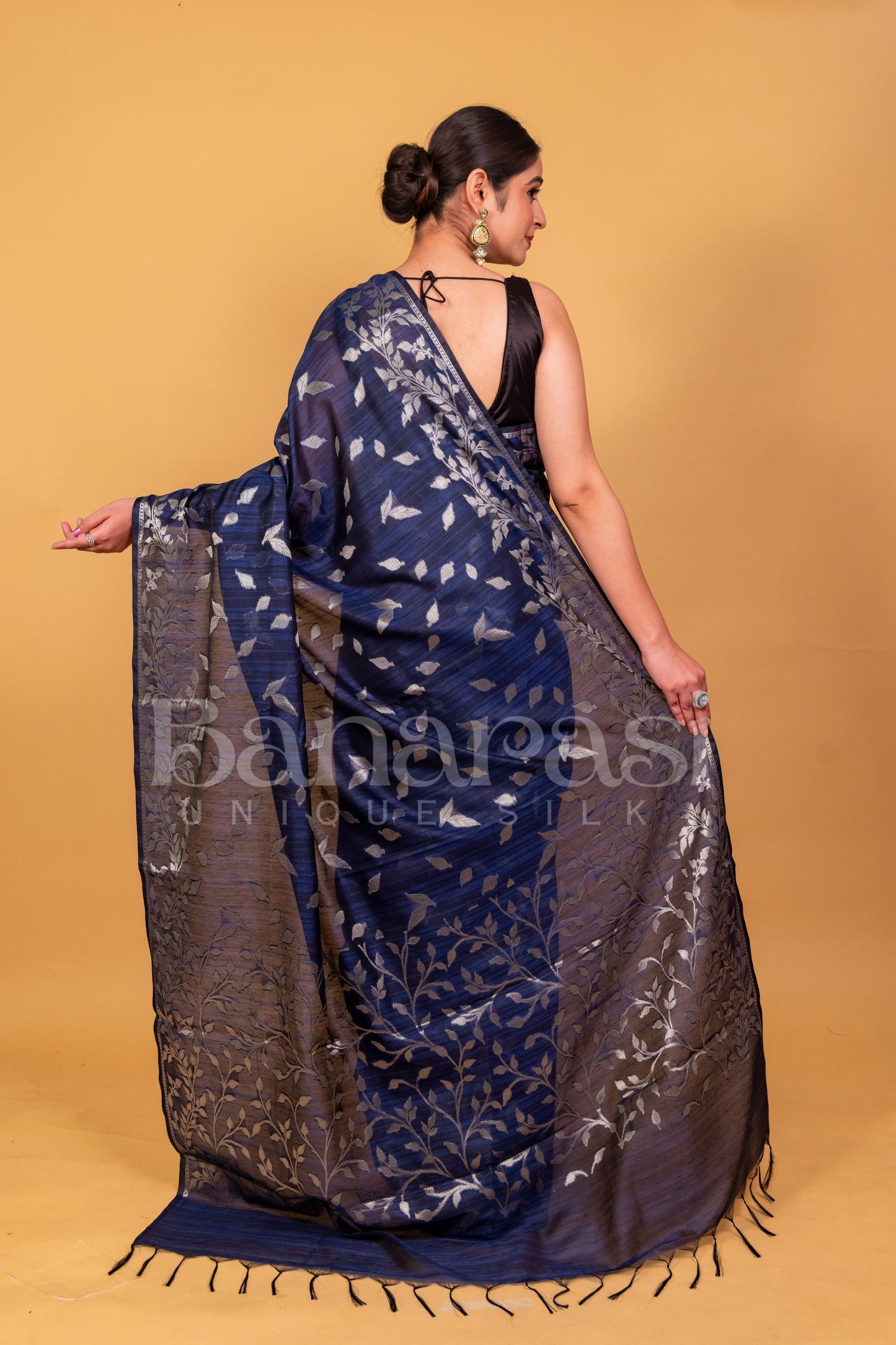 Blue Tusser silk Banarasi Saree