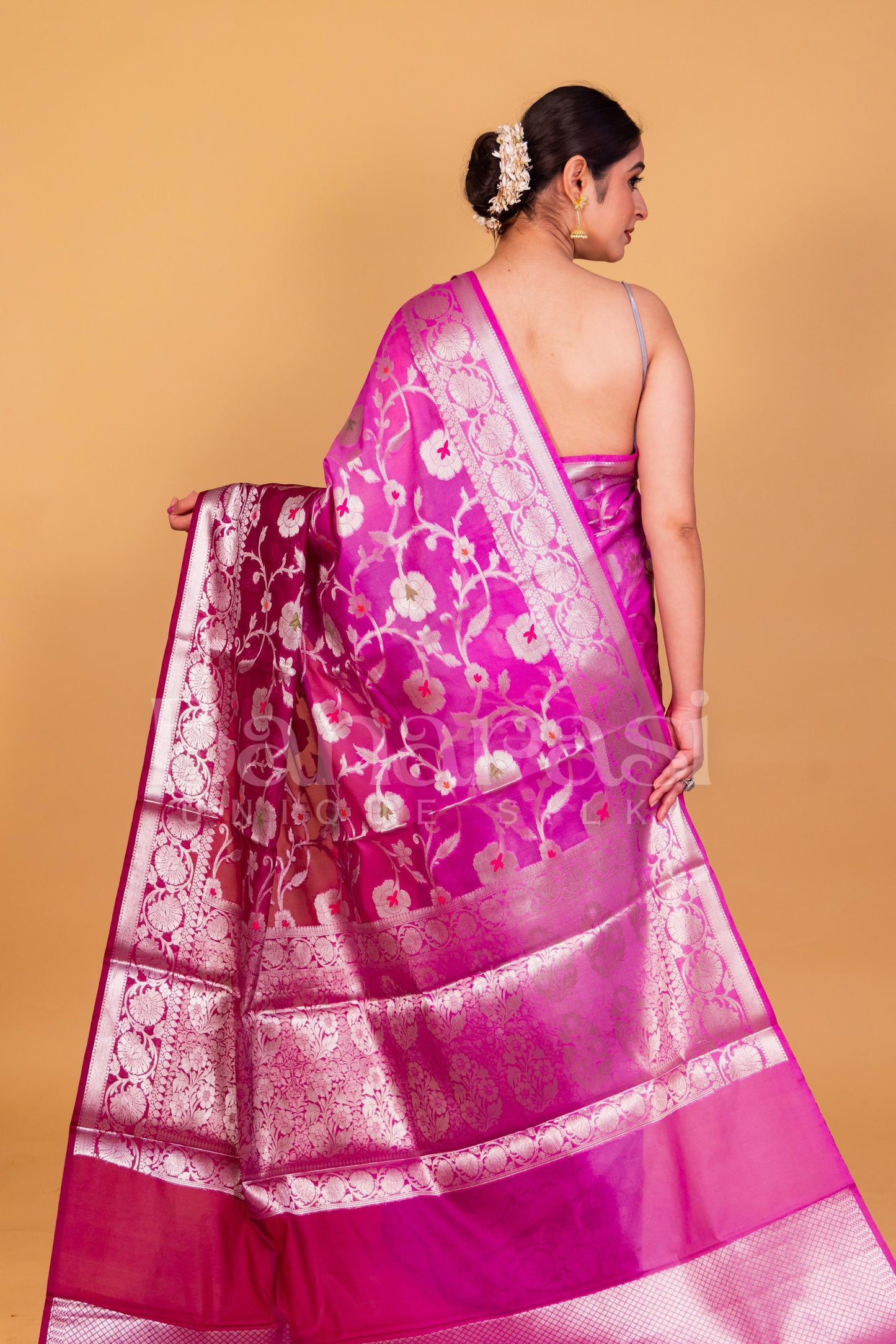 Pink With Purpal Georgette Banarasi Saree - All Over Work with meenakari