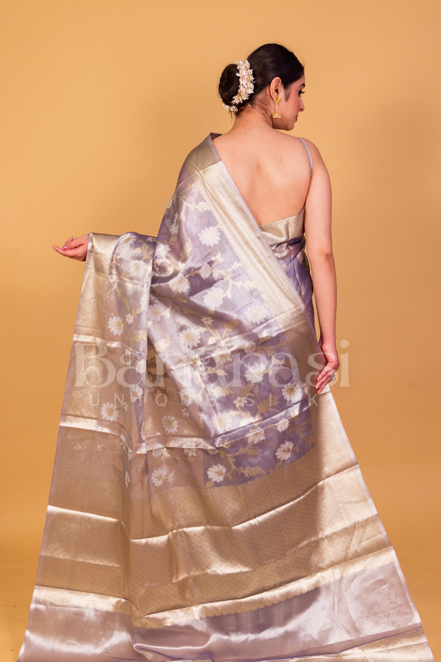 Light Blue Tissue silk Handwoven zari jaal work Banarasi saree