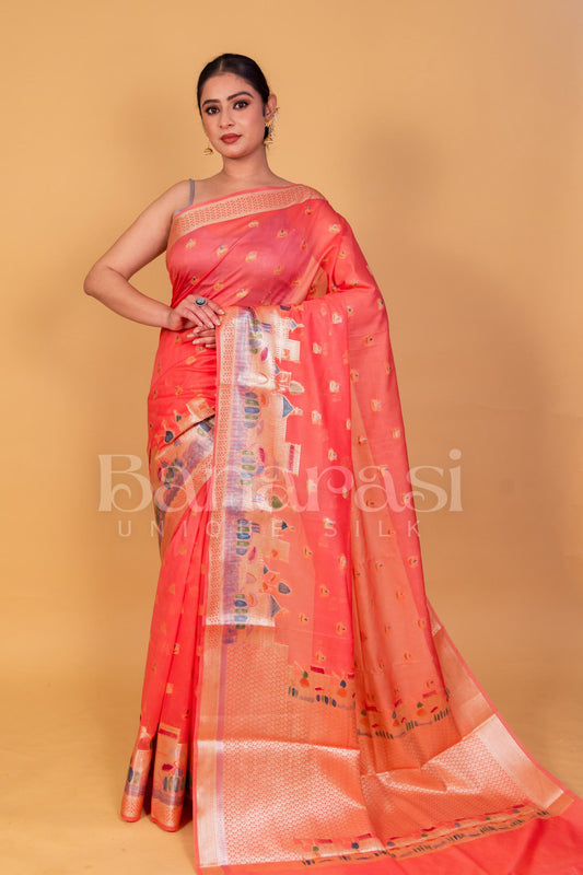 Georgette Banarasi Saree - All Over Work with hand brush meenakari