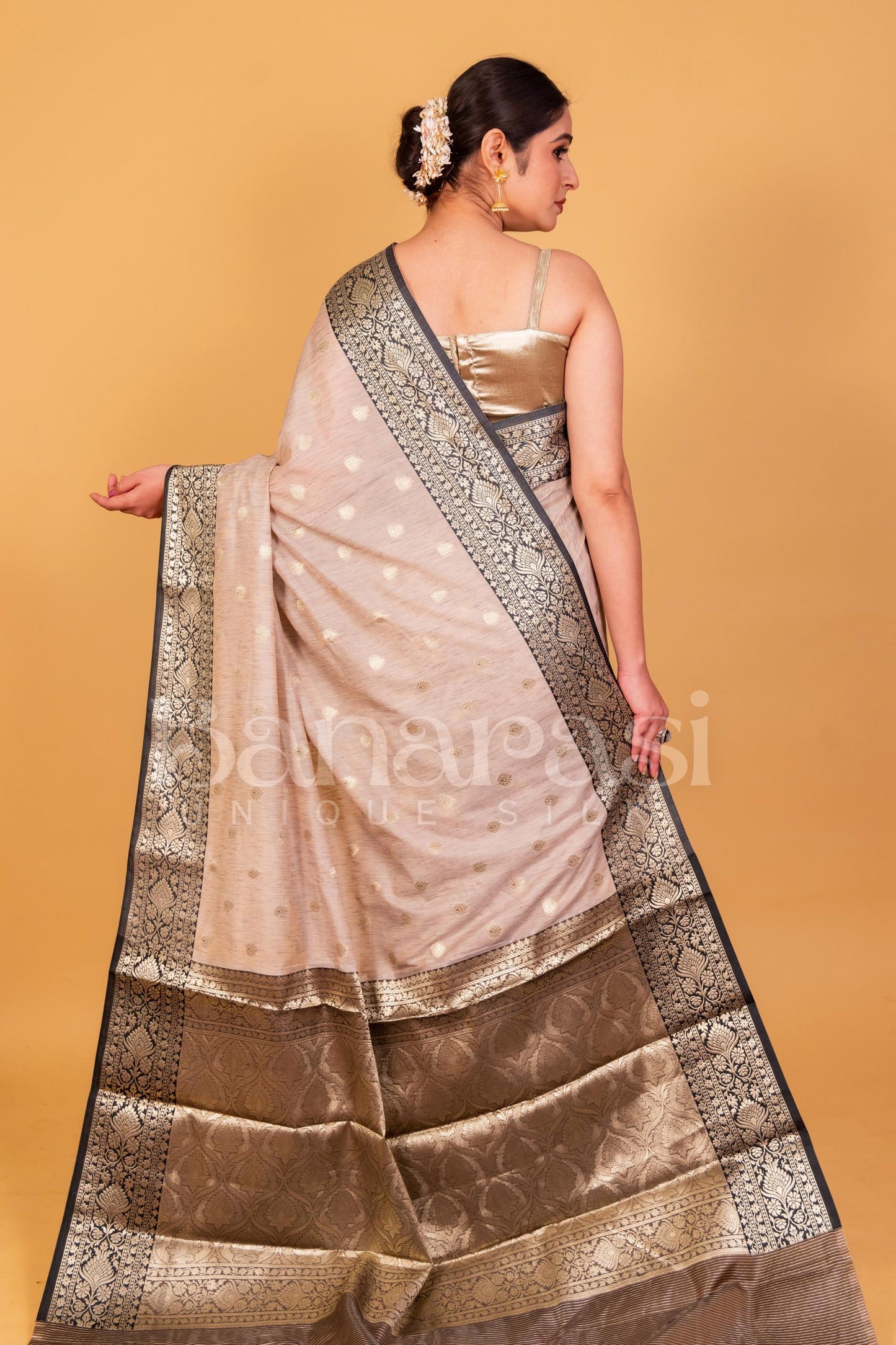 Tusser silk Banarasi Handwoven Saree