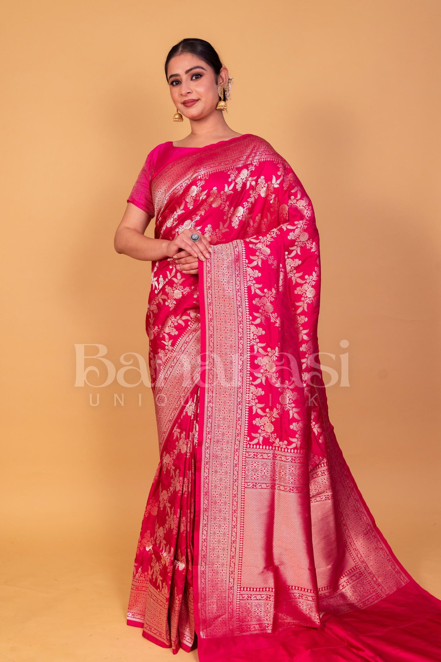 Pure Katan Silk Banarasi Handloom Saree - All Over Jaal Work