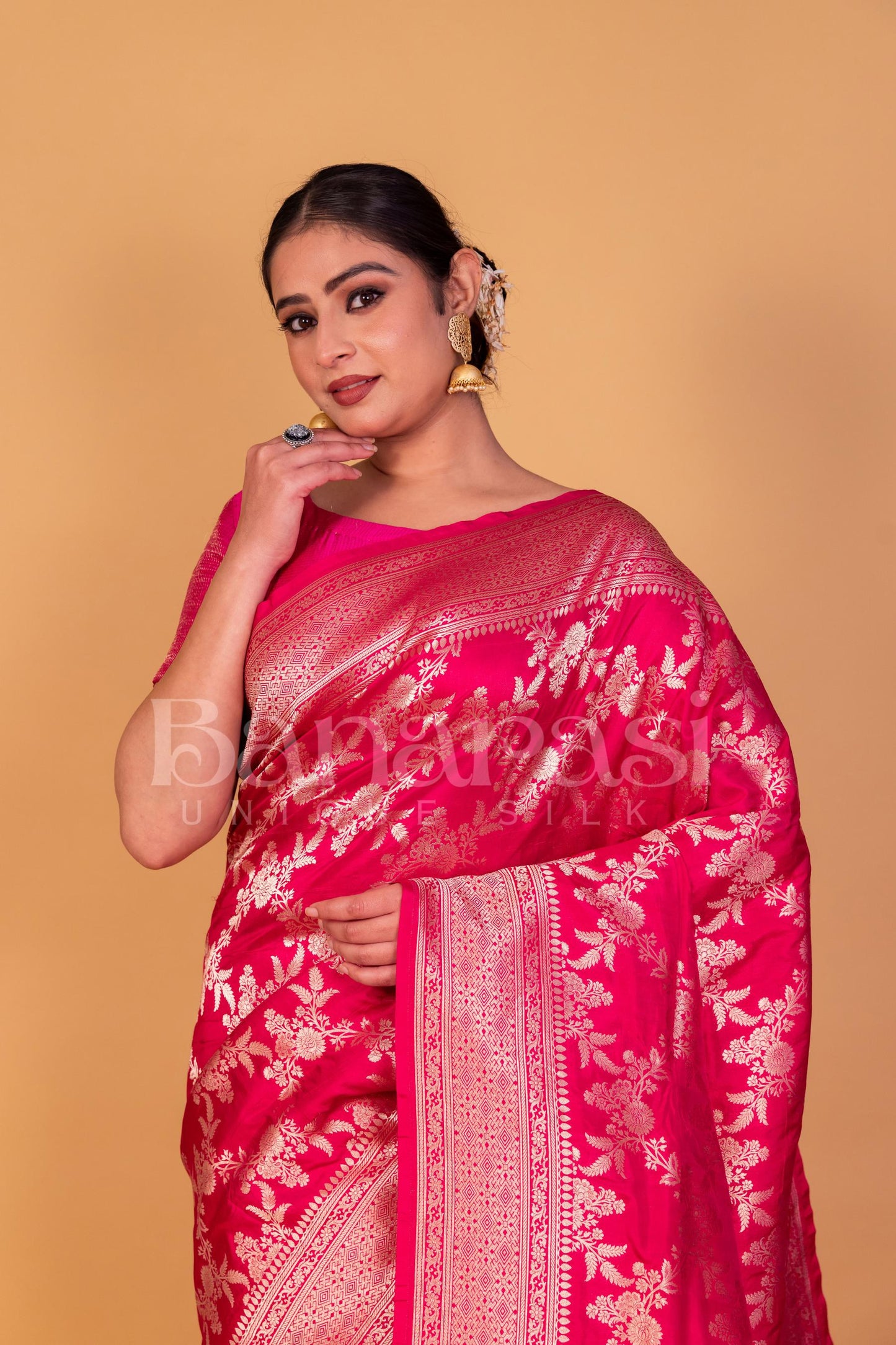 Pure Katan Silk Banarasi Handloom Saree - All Over Jaal Work