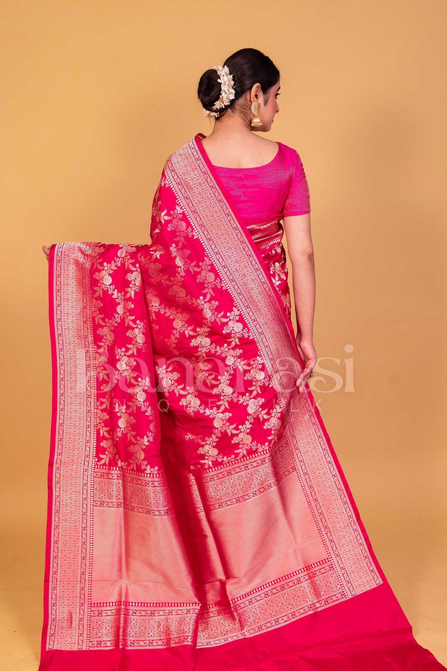 Pure Katan Silk Banarasi Handloom Saree - All Over Jaal Work