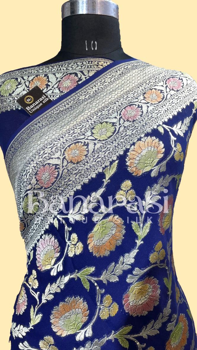 Blue Khaddi Georgette Handloom Banarasi Saree