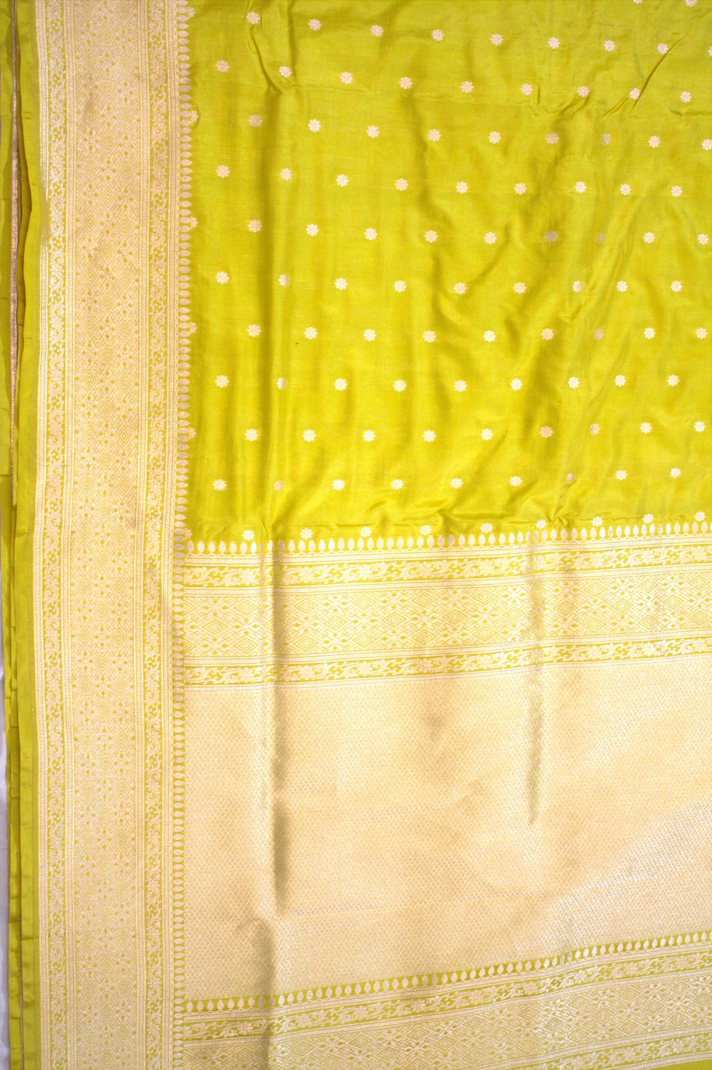 Yellow Pure Katan Silk Banarasi Handloom Saree - All Over butiWork