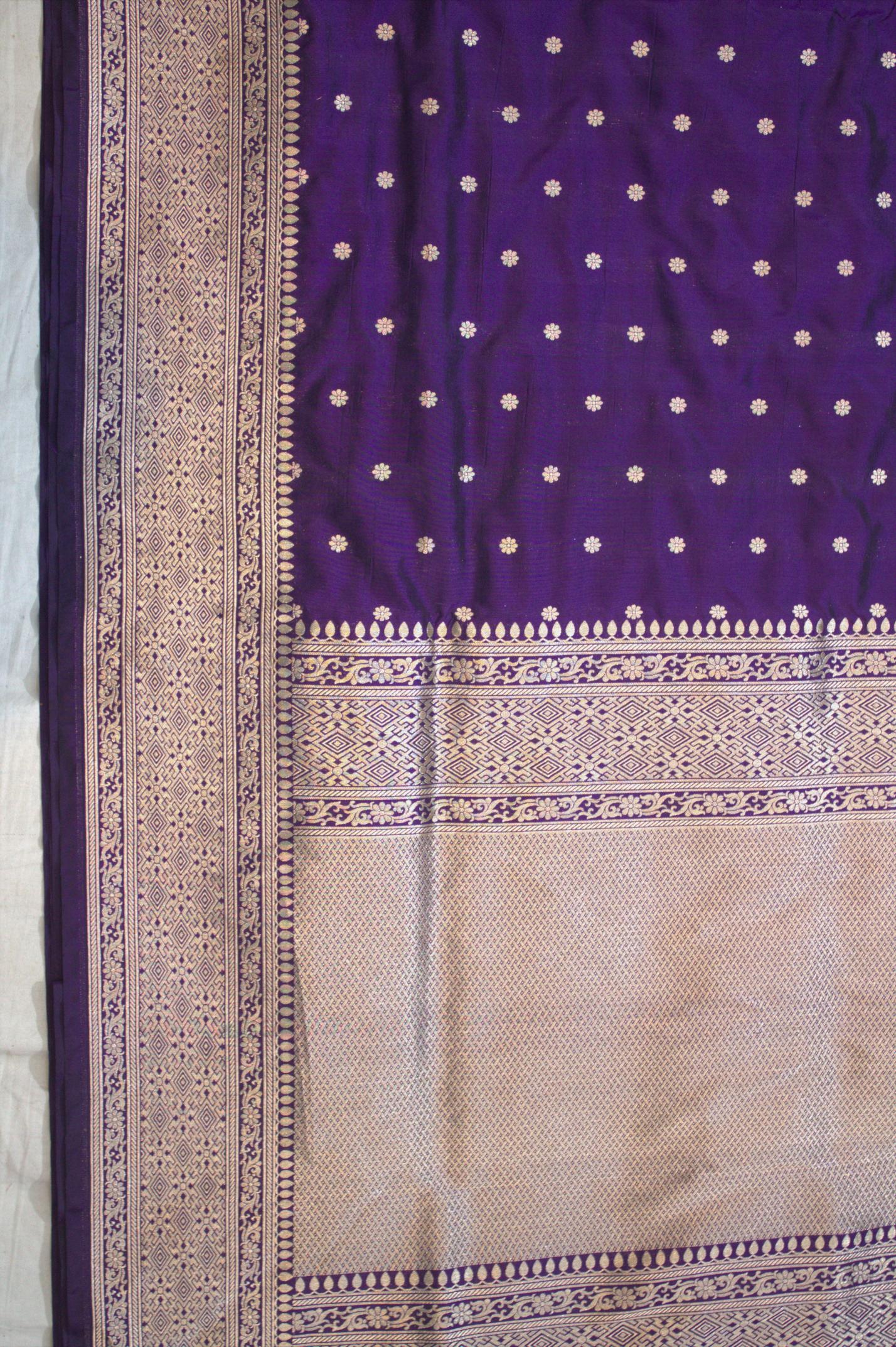 Purple Pure Katan Silk Banarasi Handloom Saree - All Over butiWork