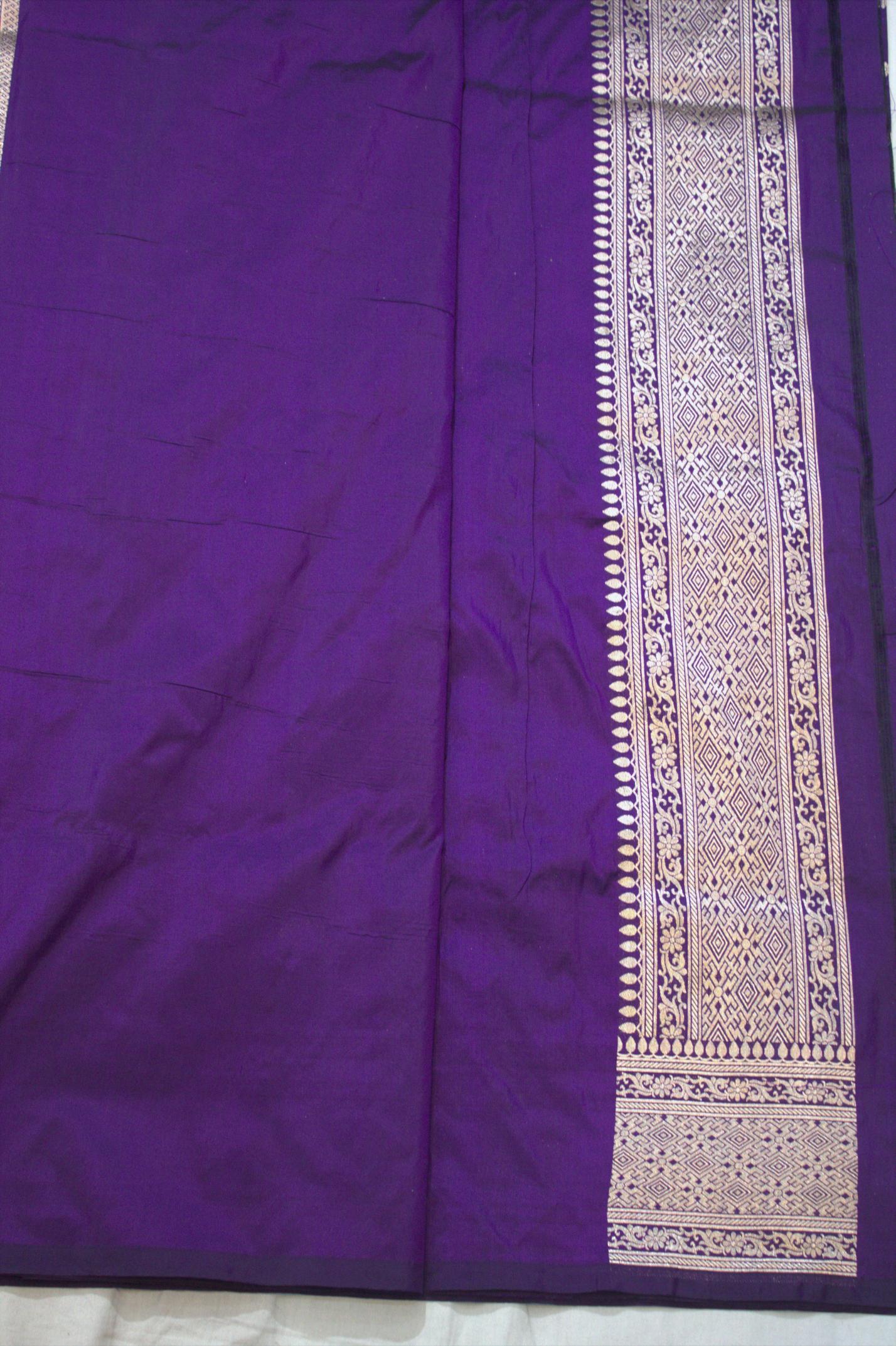 Purple Pure Katan Silk Banarasi Handloom Saree - All Over butiWork