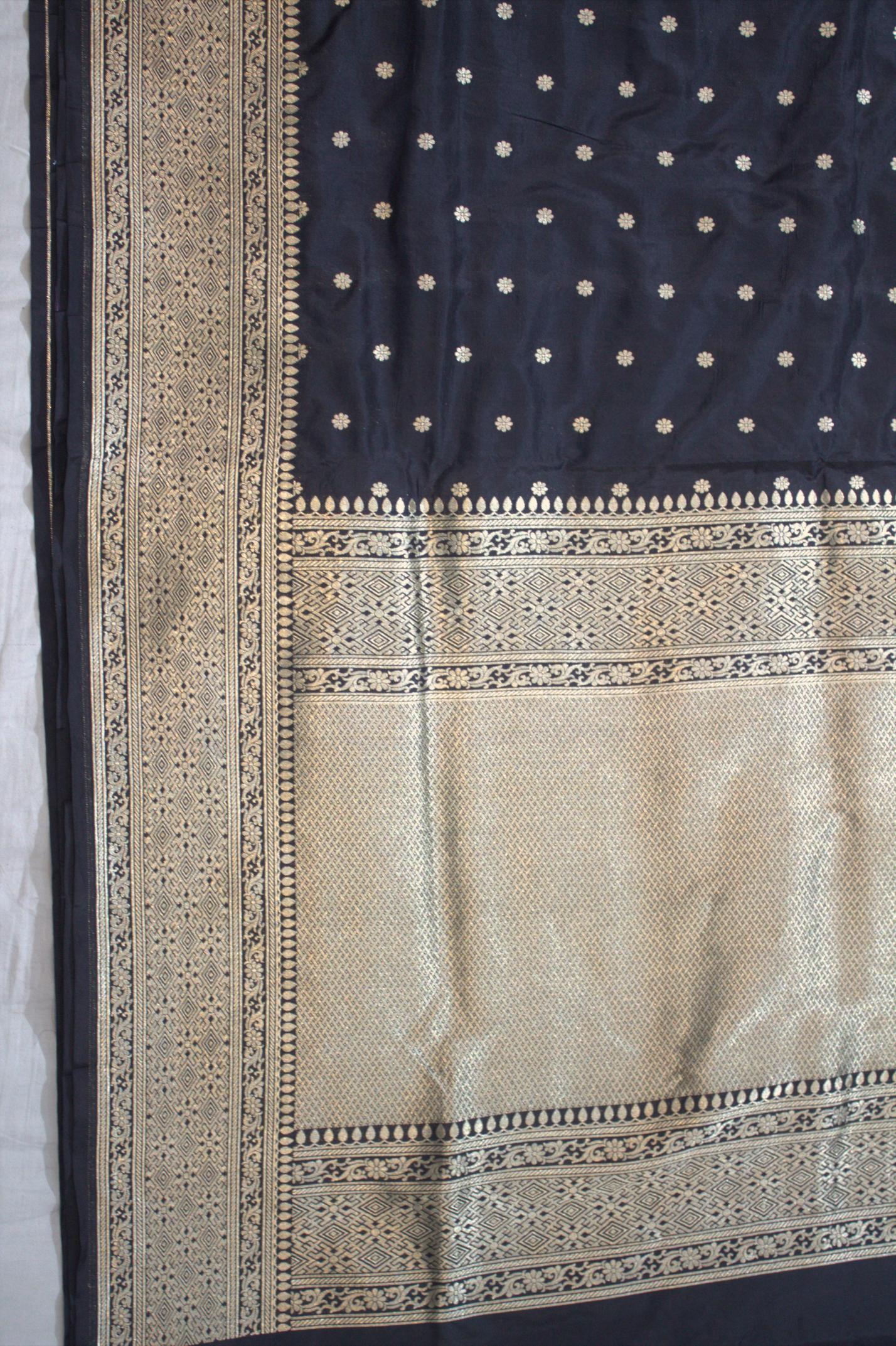 Black Pure Katan Silk Banarasi Handloom Saree - All Over butiWork