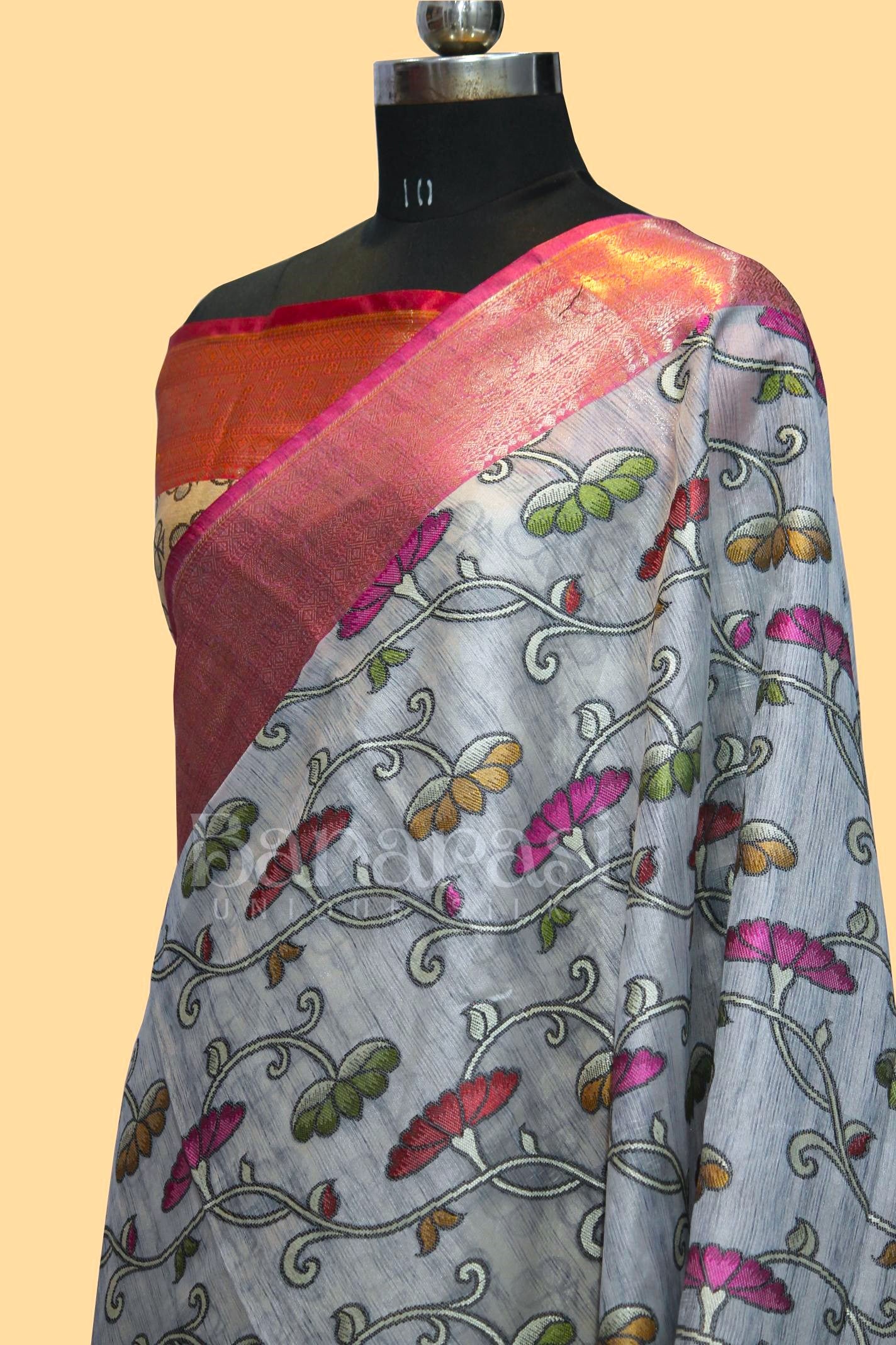 With PInk cottan silk banarasi saree all over weaving with meenakari