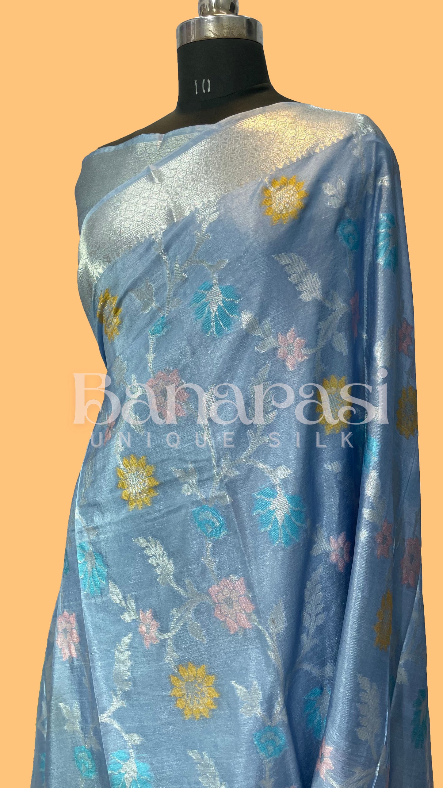 Light Blue Chiniya Katan Soft Silk Banarasi Saree