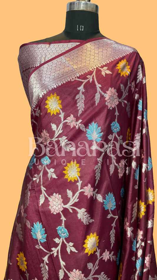 Maroon Chiniya Katan Soft Silk Banarasi Saree