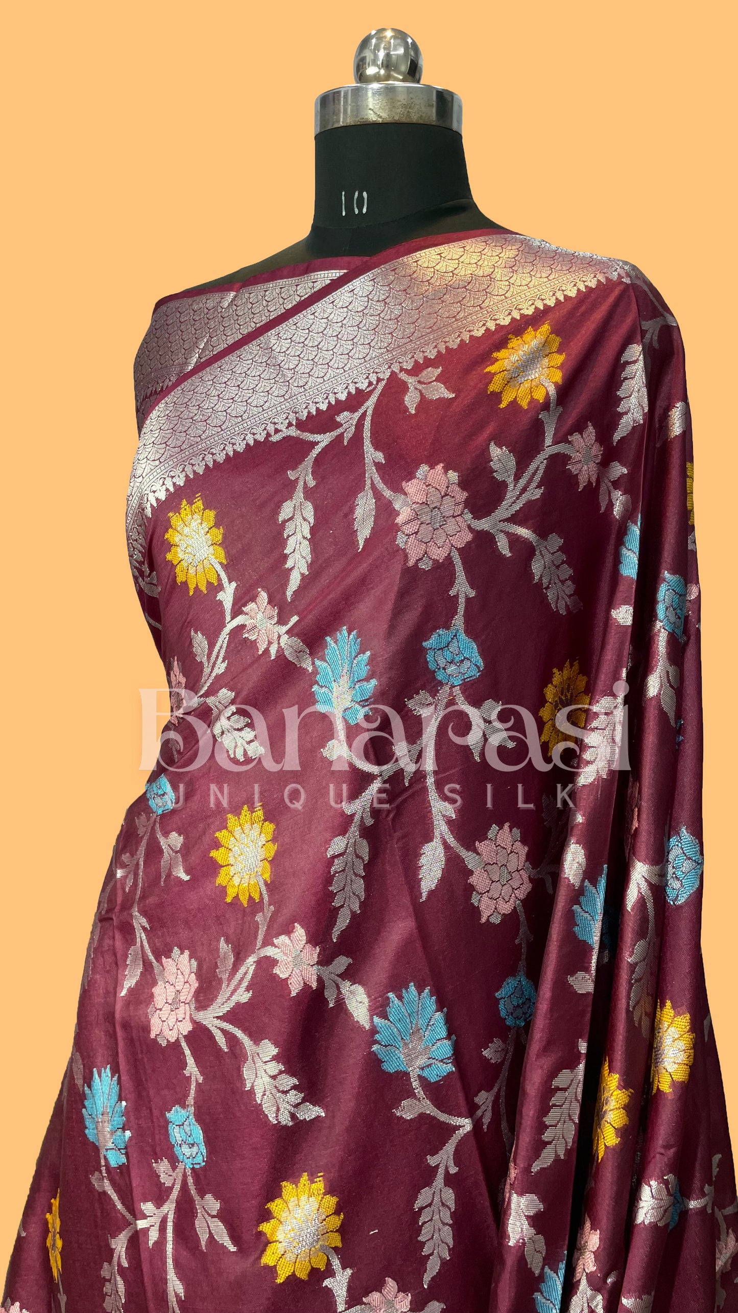 Maroon Chiniya Katan Soft Silk Banarasi Saree