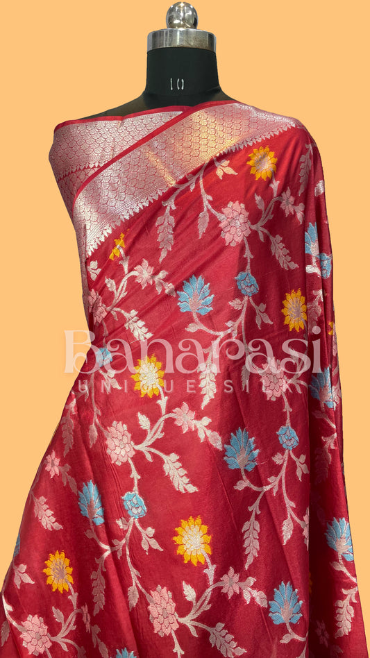 Red Chiniya Katan Soft Silk Banarasi Saree